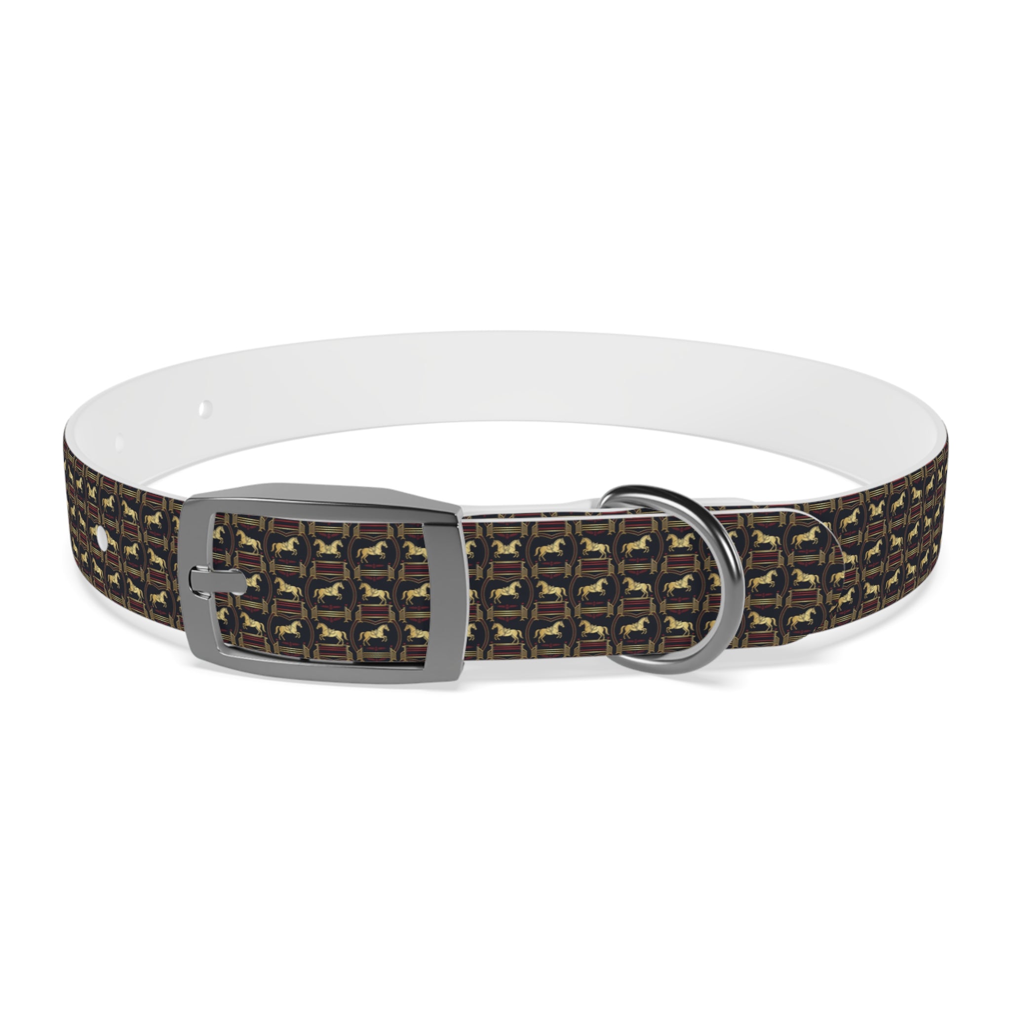 Navy Rich Red and Gold all over Horse Equestrian print dirt and waterproof collar