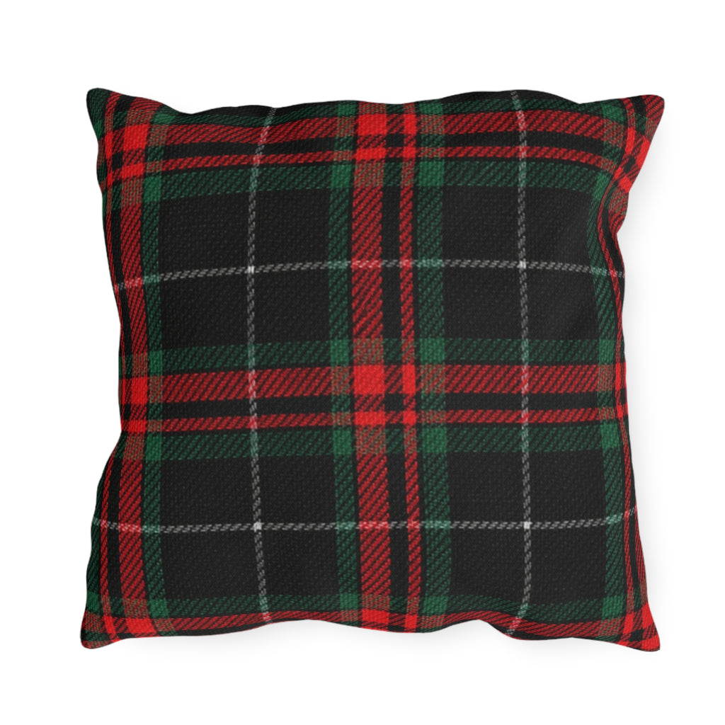 White Horse Plaid Outdoor Pillow  Red and Green Tartan Farmhouse Decor