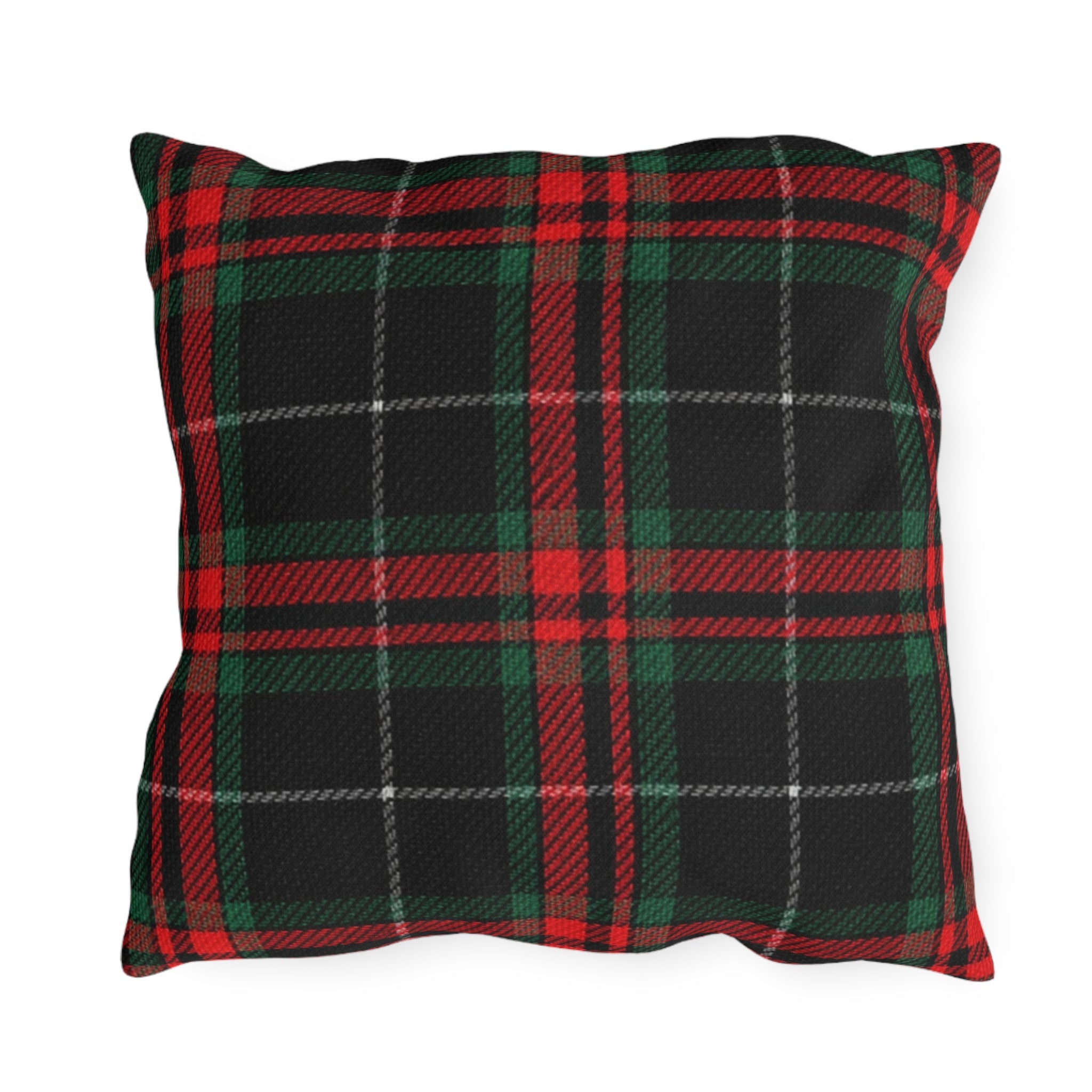 White Horse Plaid Outdoor Pillow  Red and Green Tartan Farmhouse Decor