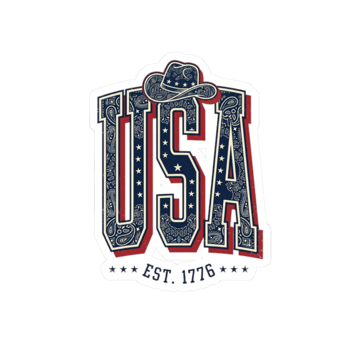 USA Patriotic Bandana Lettering Sticker | 4th of July Americana