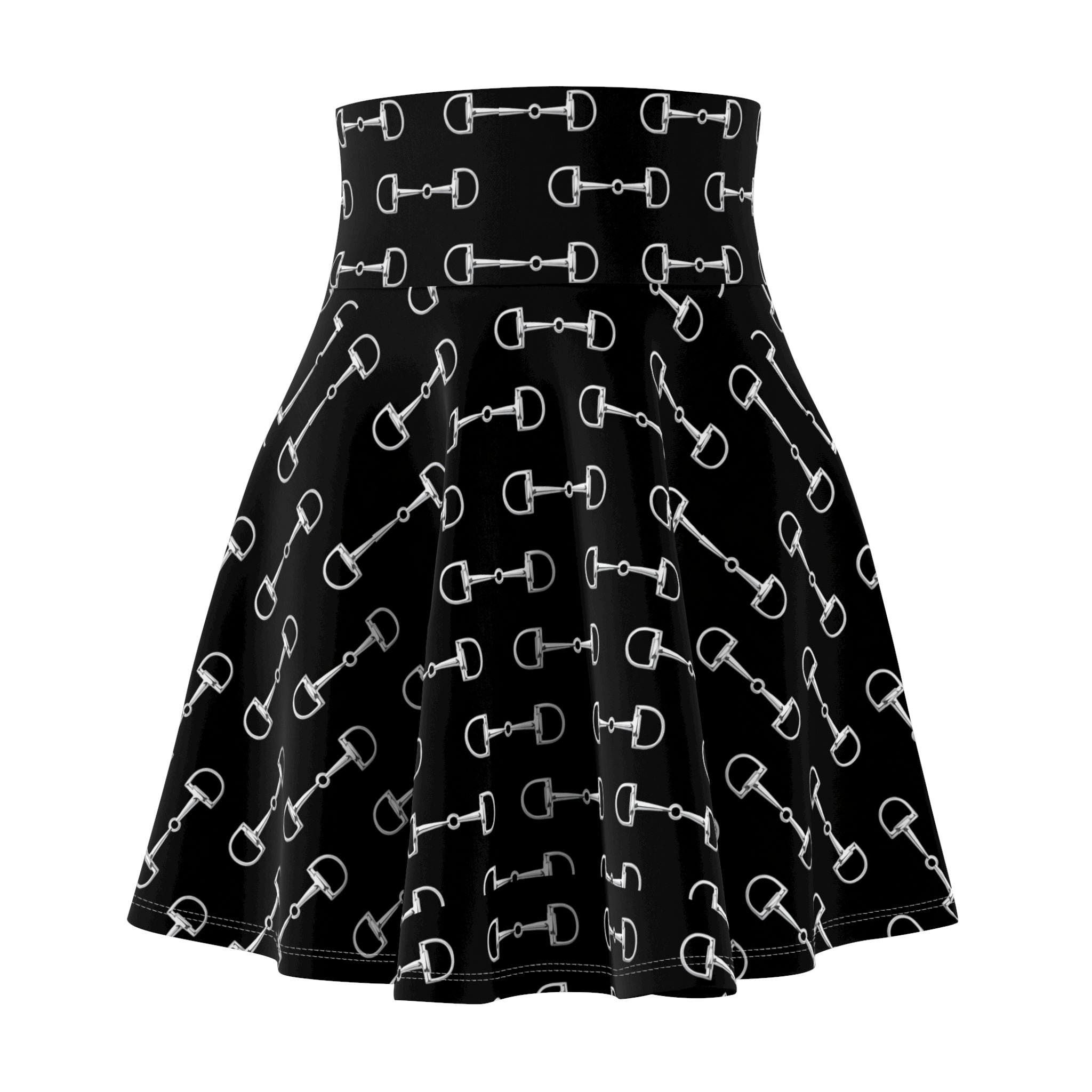 Black Equestrian Bit Print Skater Skirt — Horse Riding Inspired AOP