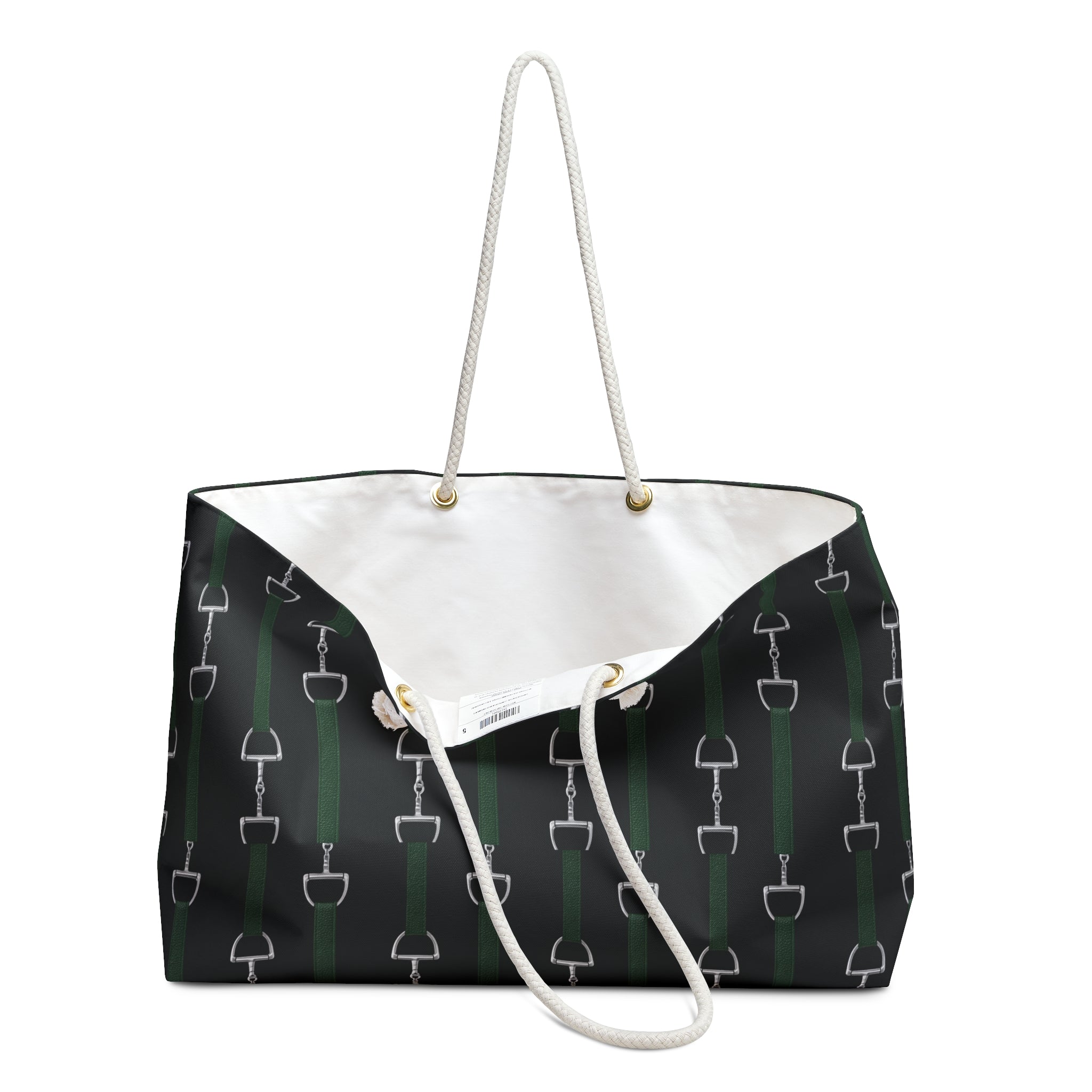 Equestrian Bit Pattern Weekender Bag — Dark Green & Black Travel Tote