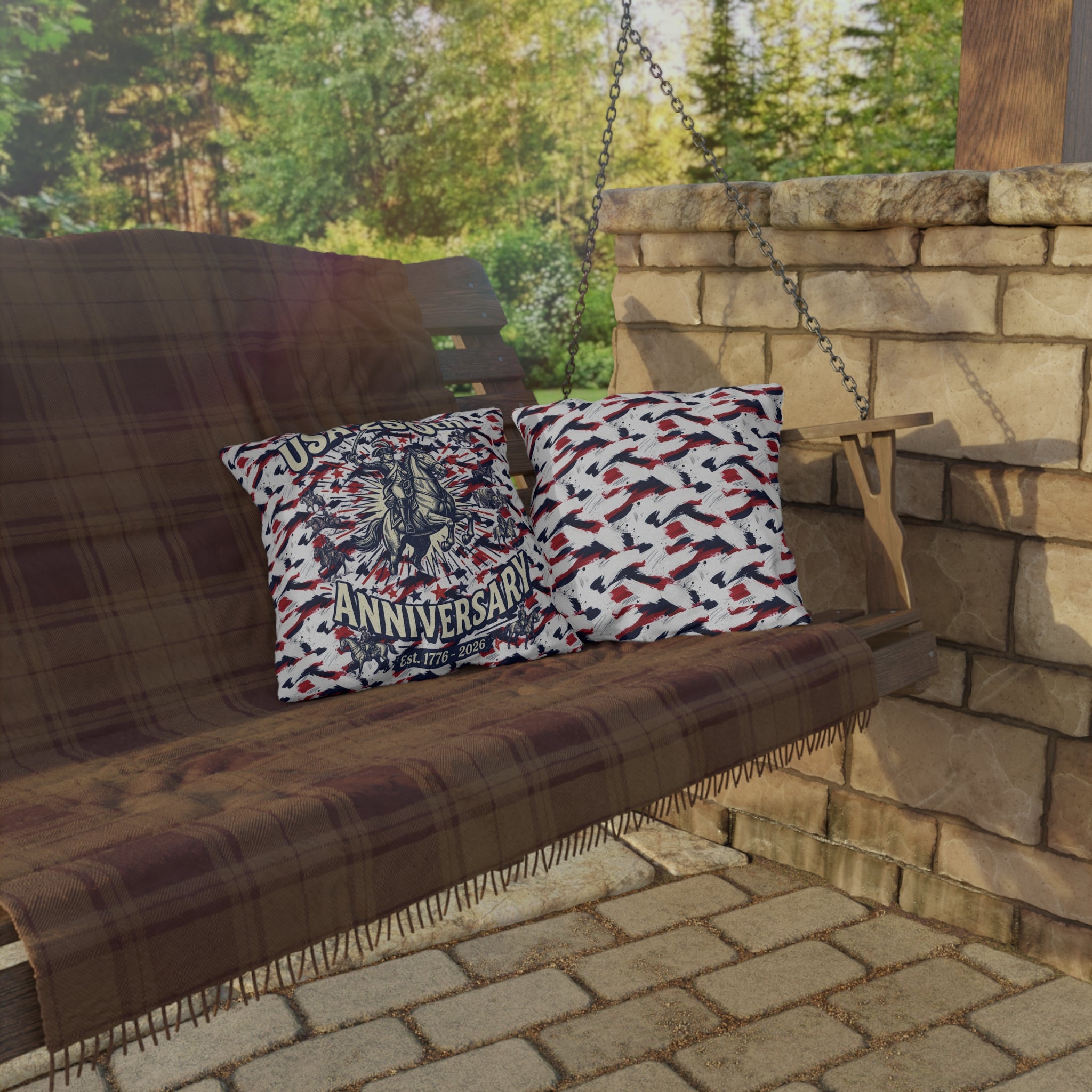 USA 250th Anniversary Outdoor Pillow — Patriotic Red White Blue Decor