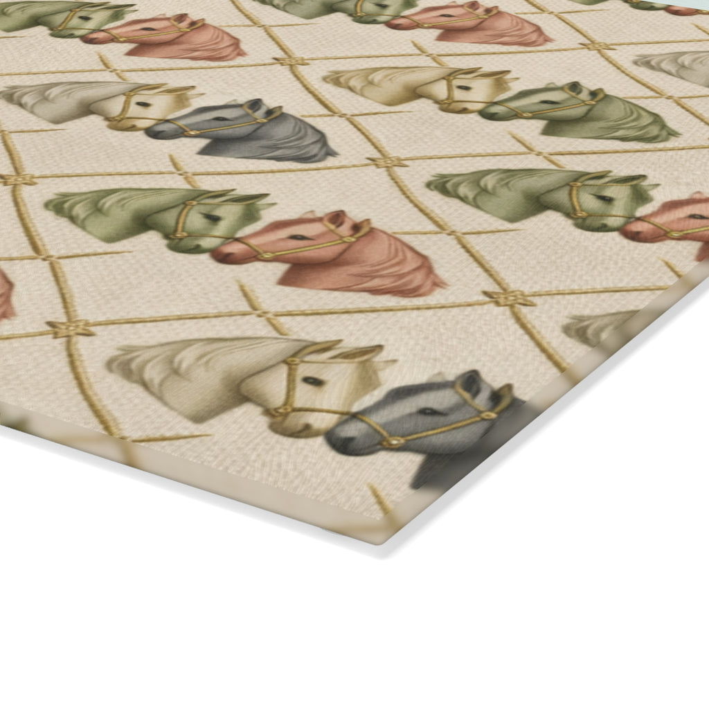 Glass Cutting Board — Diamond grid horses Pattern Soft Rustic Kitchen Decor