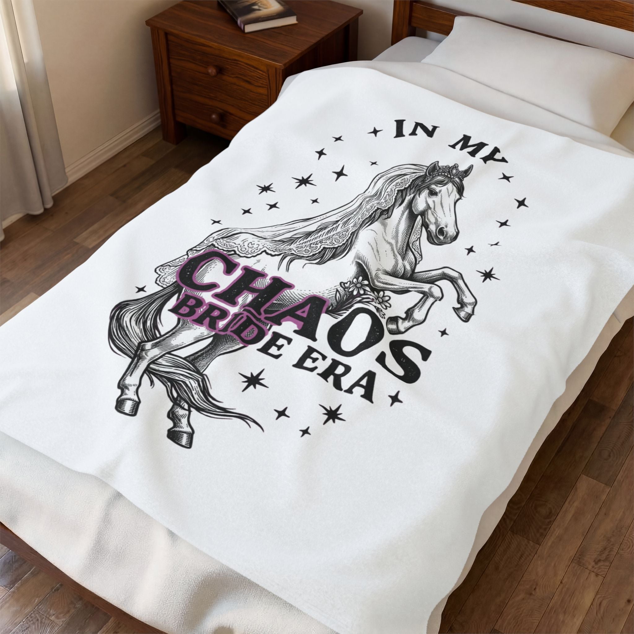 Velveteen Plush Blanket - "In My Chaos Bride Era" Horse Bridal Throw