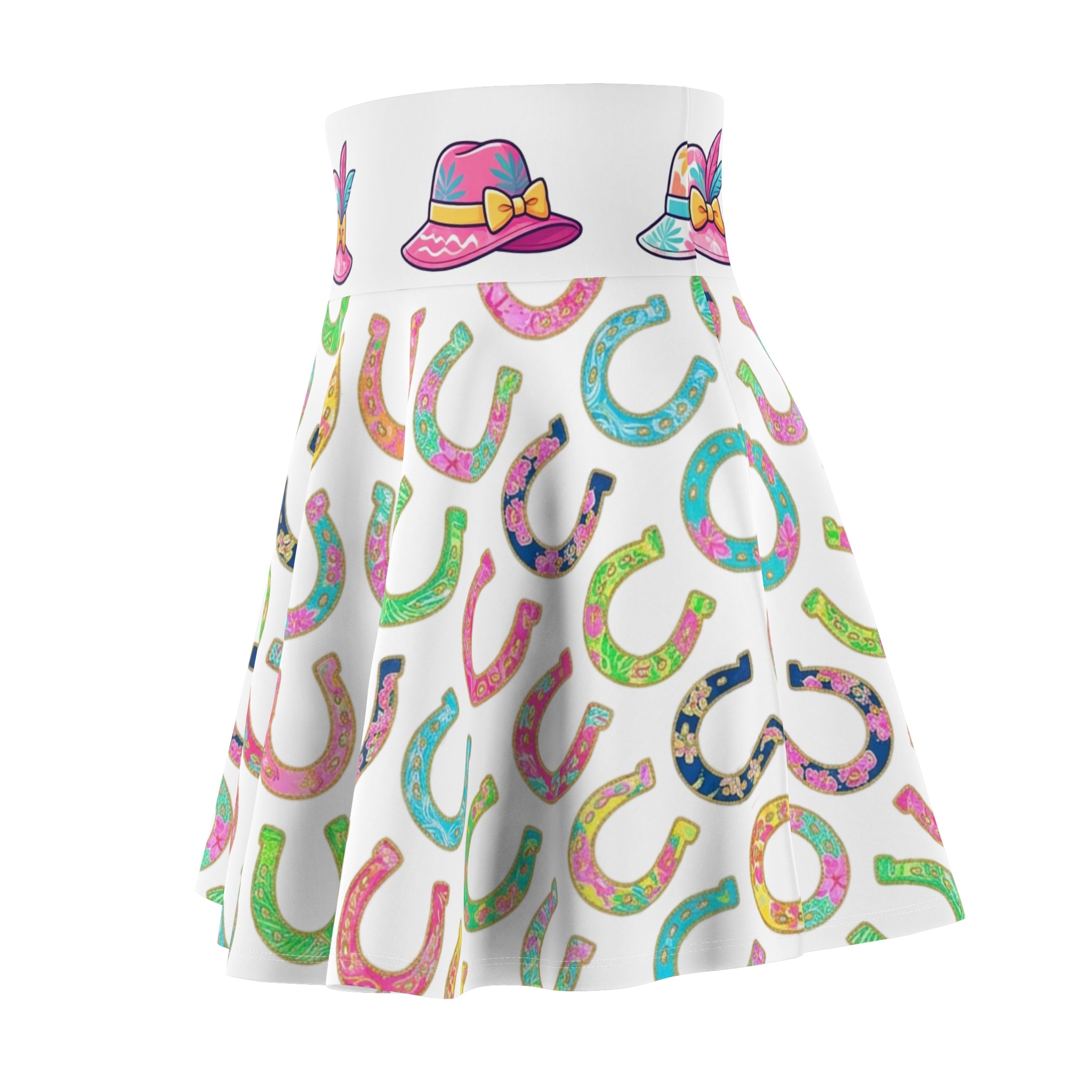 Lucky Horseshoe Skater Skirt — Pastel Country Western Print