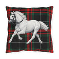 White Horse Plaid Outdoor Pillow  Red and Green Tartan Farmhouse Decor