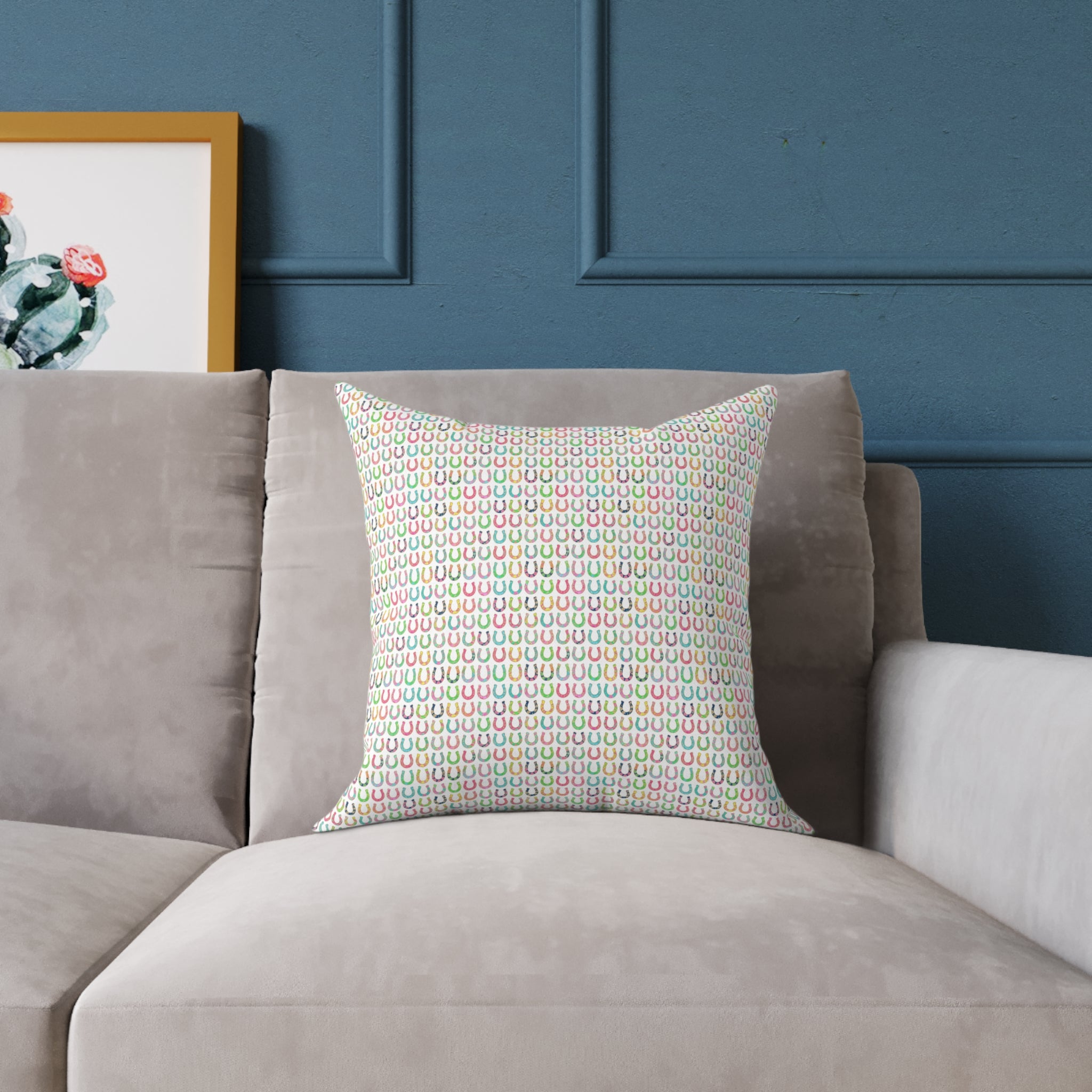 Square Poly Canvas Pillow — Pastel Rainbow Dainty Pattern Throw Pillow