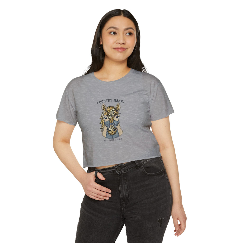 Country Heart Patchwork Pony Crop Top — Women’s Festival Tee