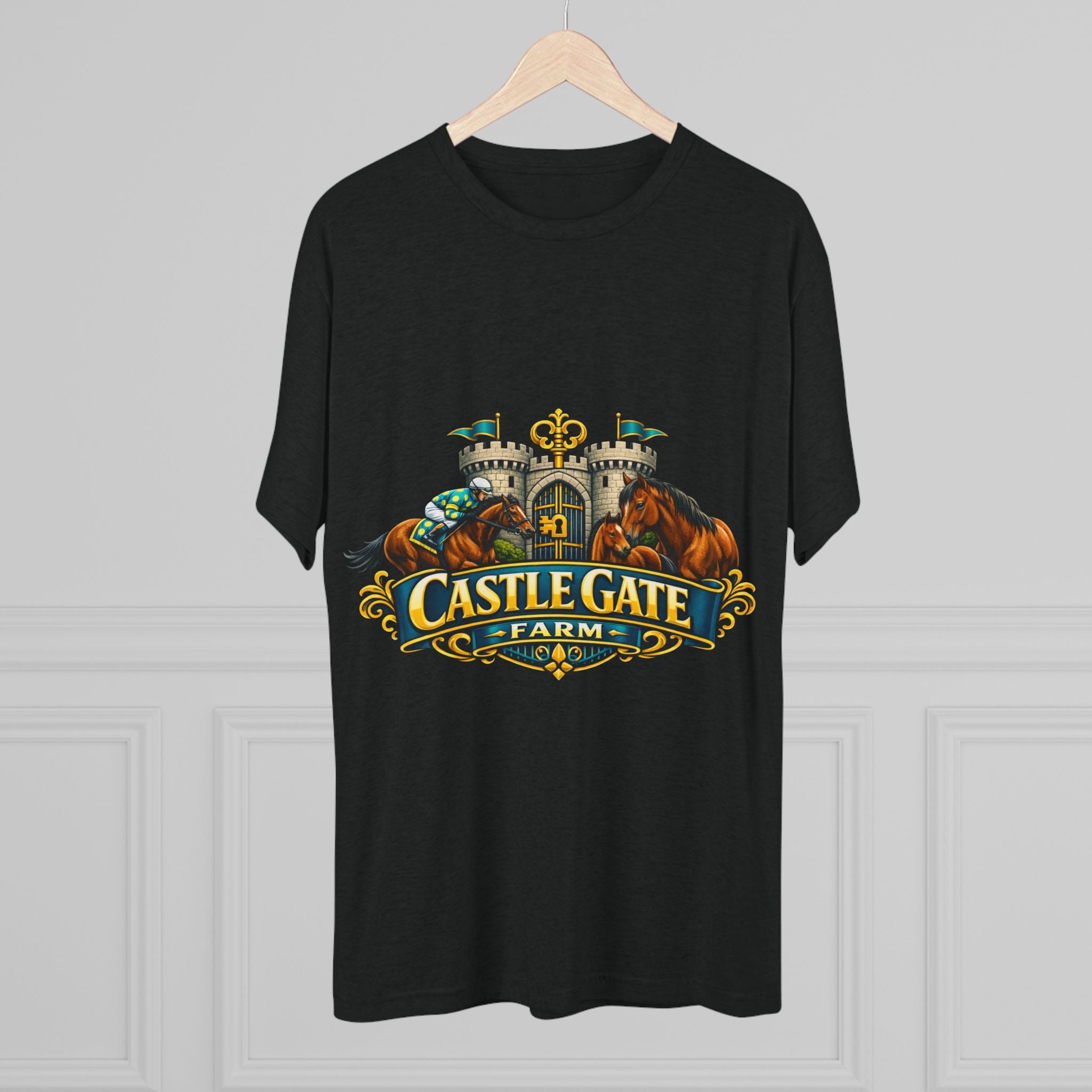 Castle Gate Farm T-Shirt – Retro Crest Logo Tee for Farm Lovers