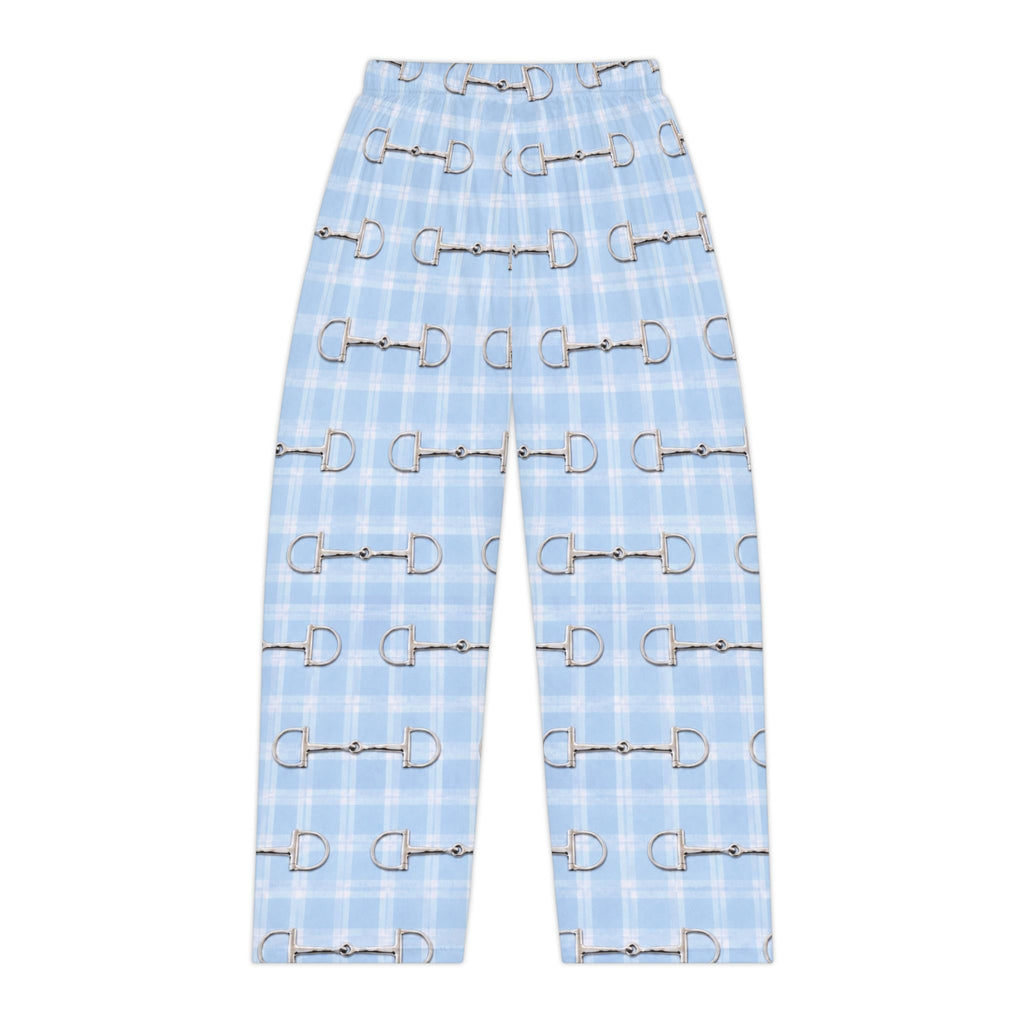 Baby Blue Plaid Bit Print Womens Pajama Pants or Soft Lounge