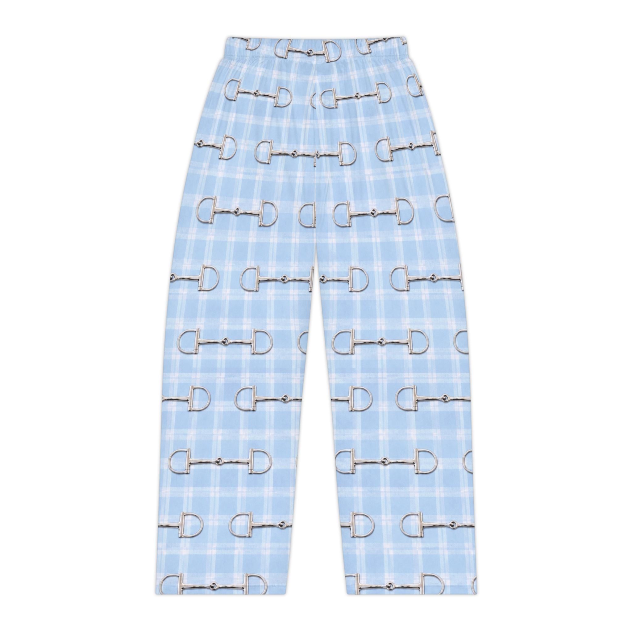 Baby Blue Plaid Bit Print Womens Pajama Pants or Soft Lounge