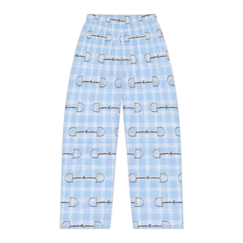 Baby Blue Plaid Bit Print Womens Pajama Pants or Soft Lounge