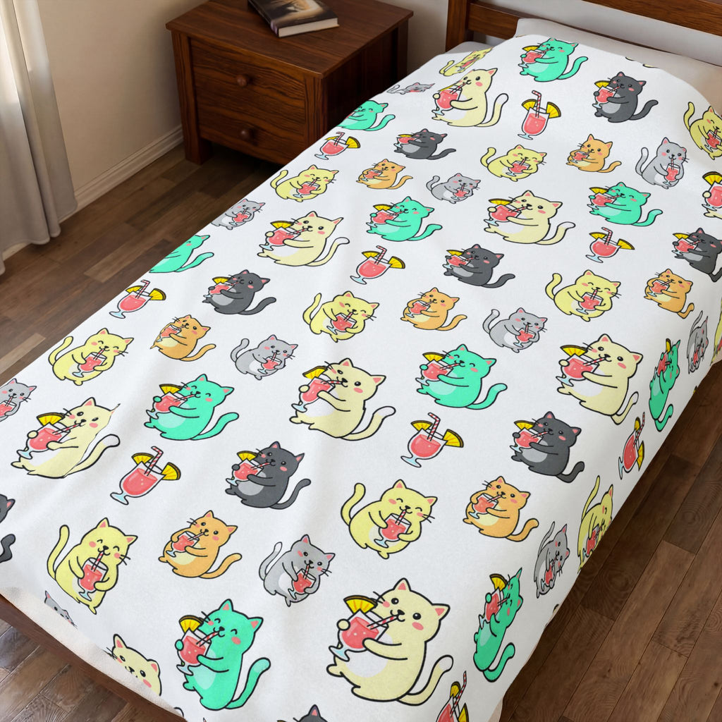 Cocktails and Cats Pattern Velveteen Plush Blanket — Cozy Kitty Throw