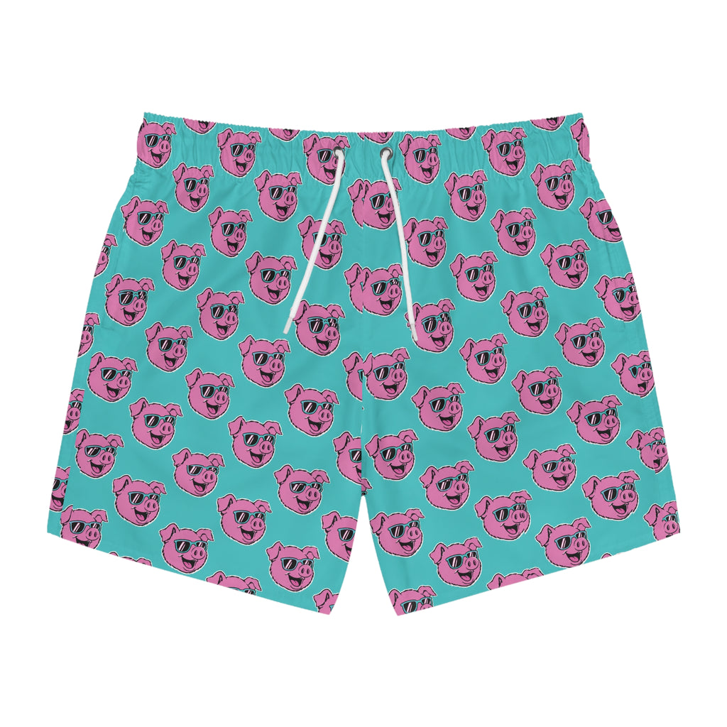 Swim Trunks — Retro Pink Pig Pattern All-Over Print