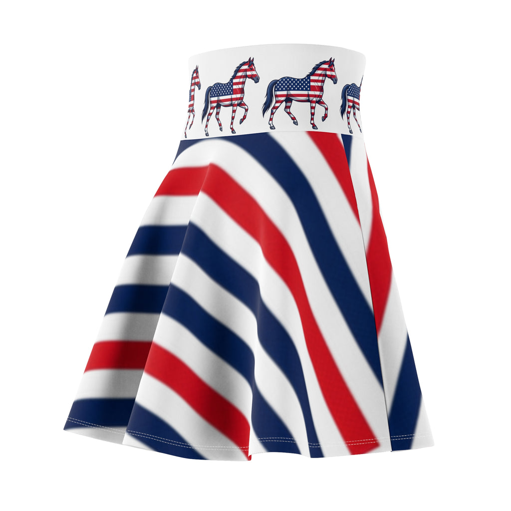 Patriotic Horse Striped Skater Skirt — American Flag Red White Blue