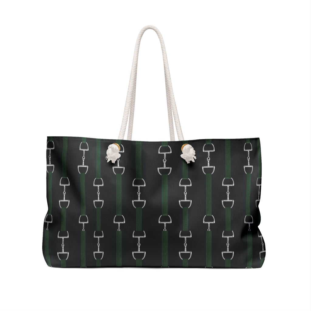 Equestrian Bit Pattern Weekender Bag — Dark Green & Black Travel Tote