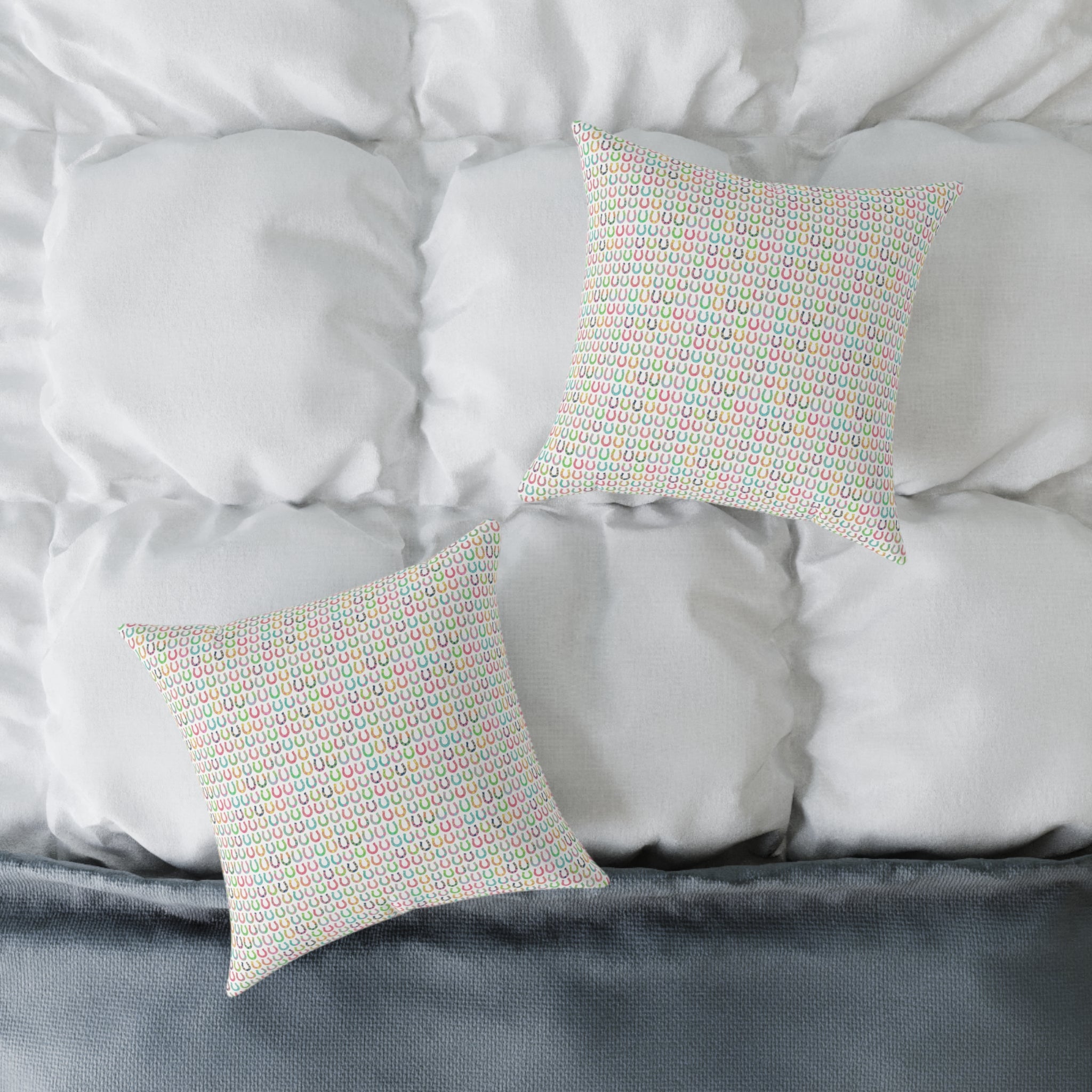 Square Poly Canvas Pillow — Pastel Rainbow Dainty Pattern Throw Pillow