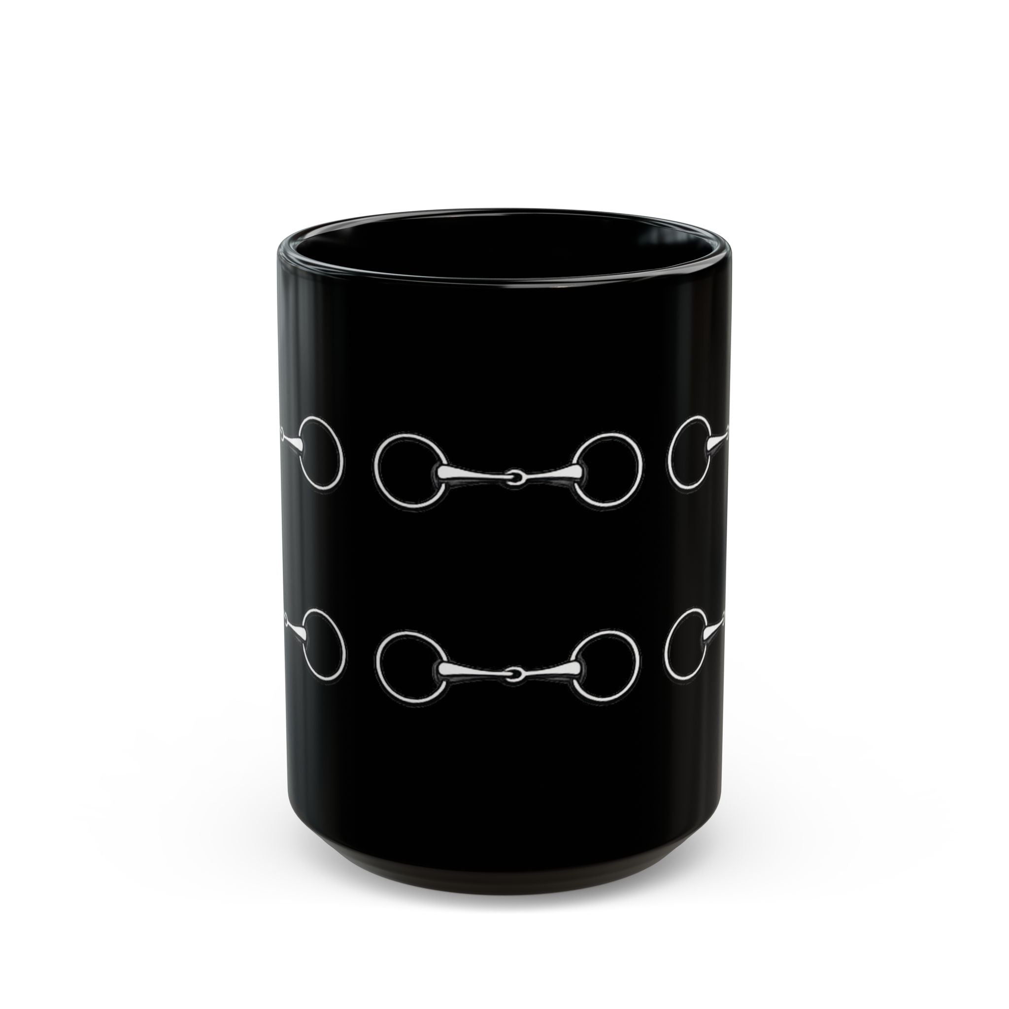 Equestrian Bit Pattern Black Coffee Mug — Horse Rider Gift