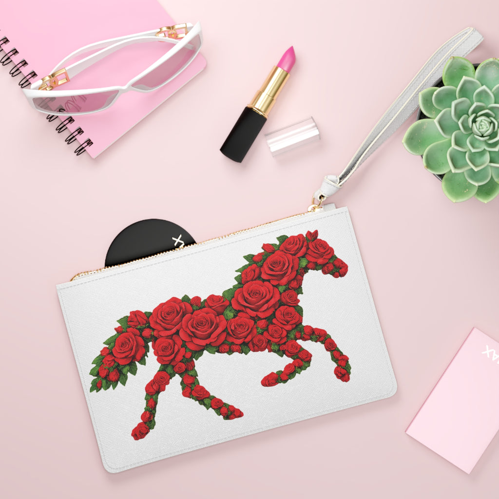Rose Horse Clutch Bag — Floral Equestrian Wristlet for Valentine’s Day & Gifts