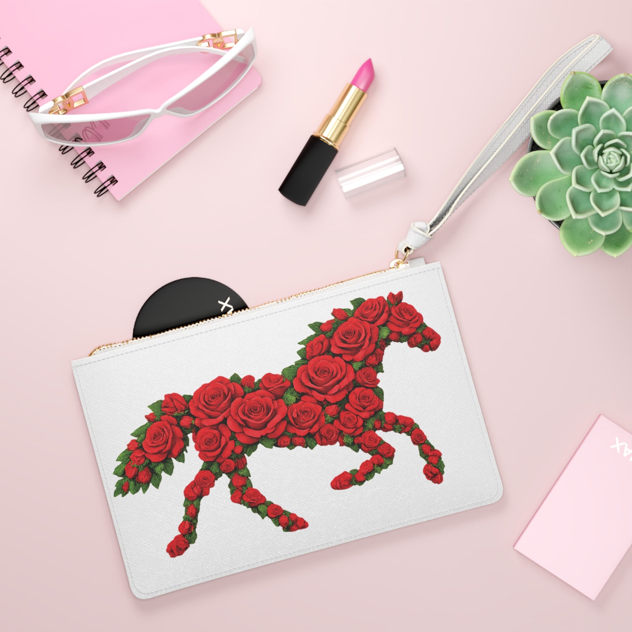 Rose Horse Clutch Bag — Floral Equestrian Wristlet for Valentine’s Day & Gifts