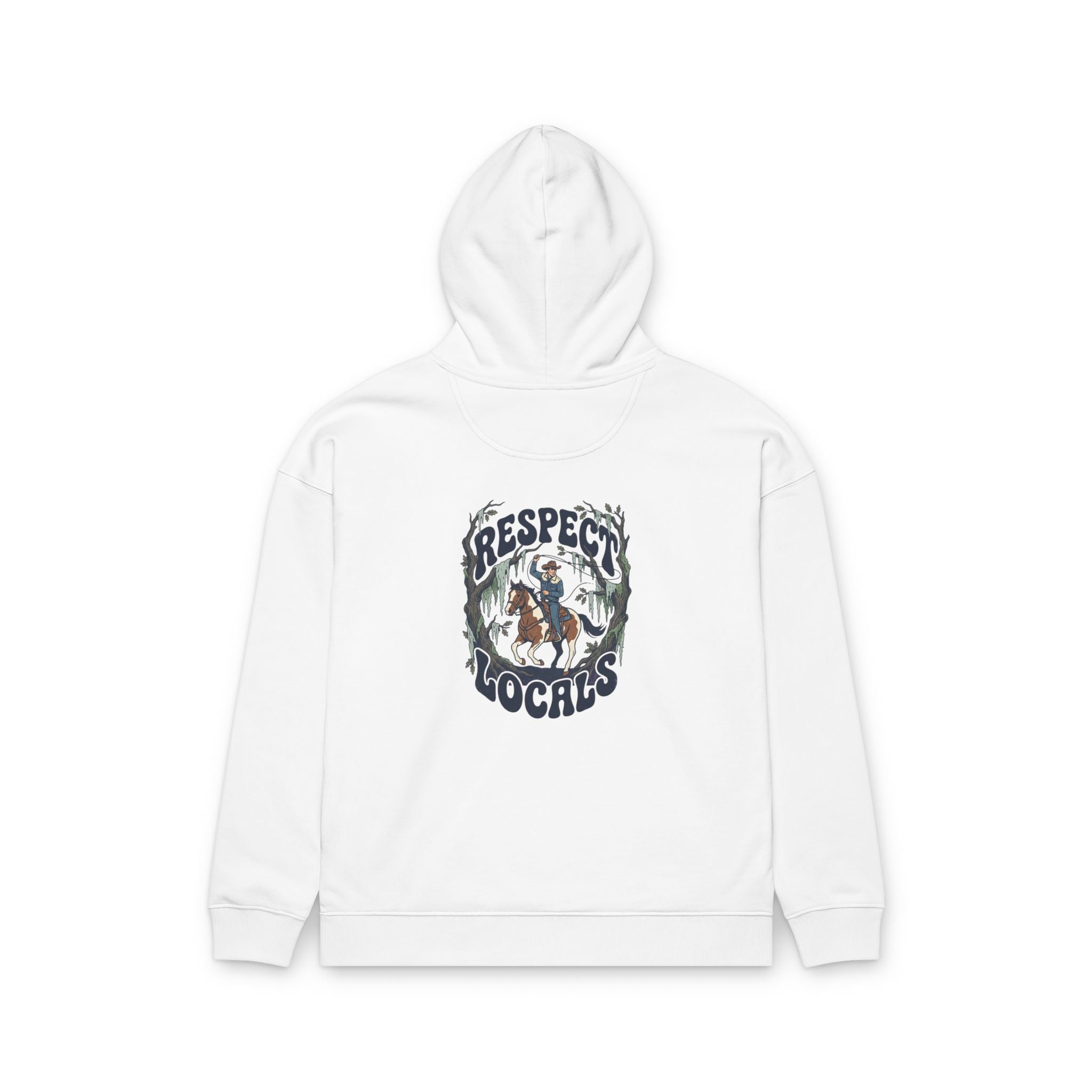 Respect Locals Hoodie — Eco Organic Relaxed Pullover with Western Graphic