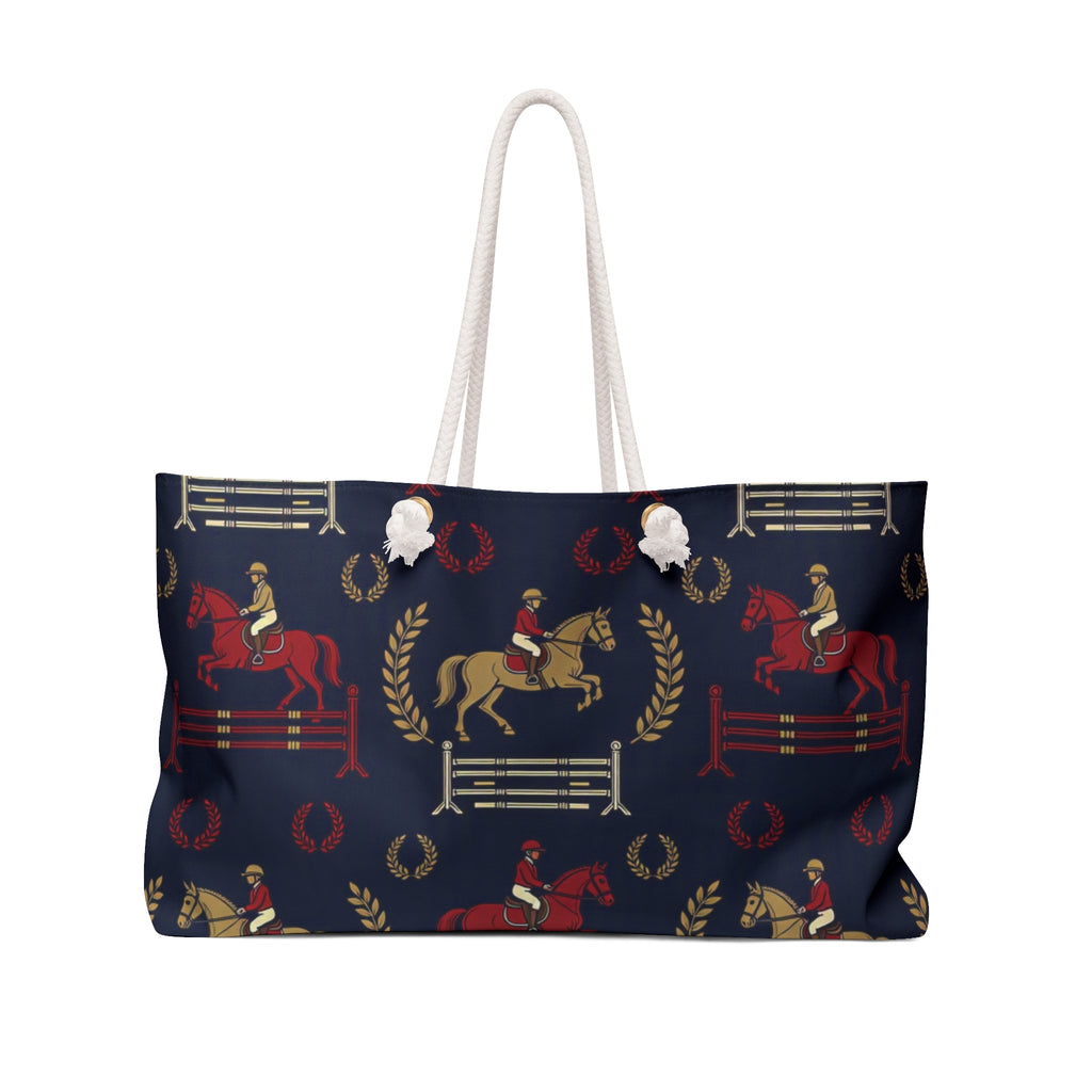Equestrian Weekender Bag – Navy Horse Riding Pattern Travel Tote