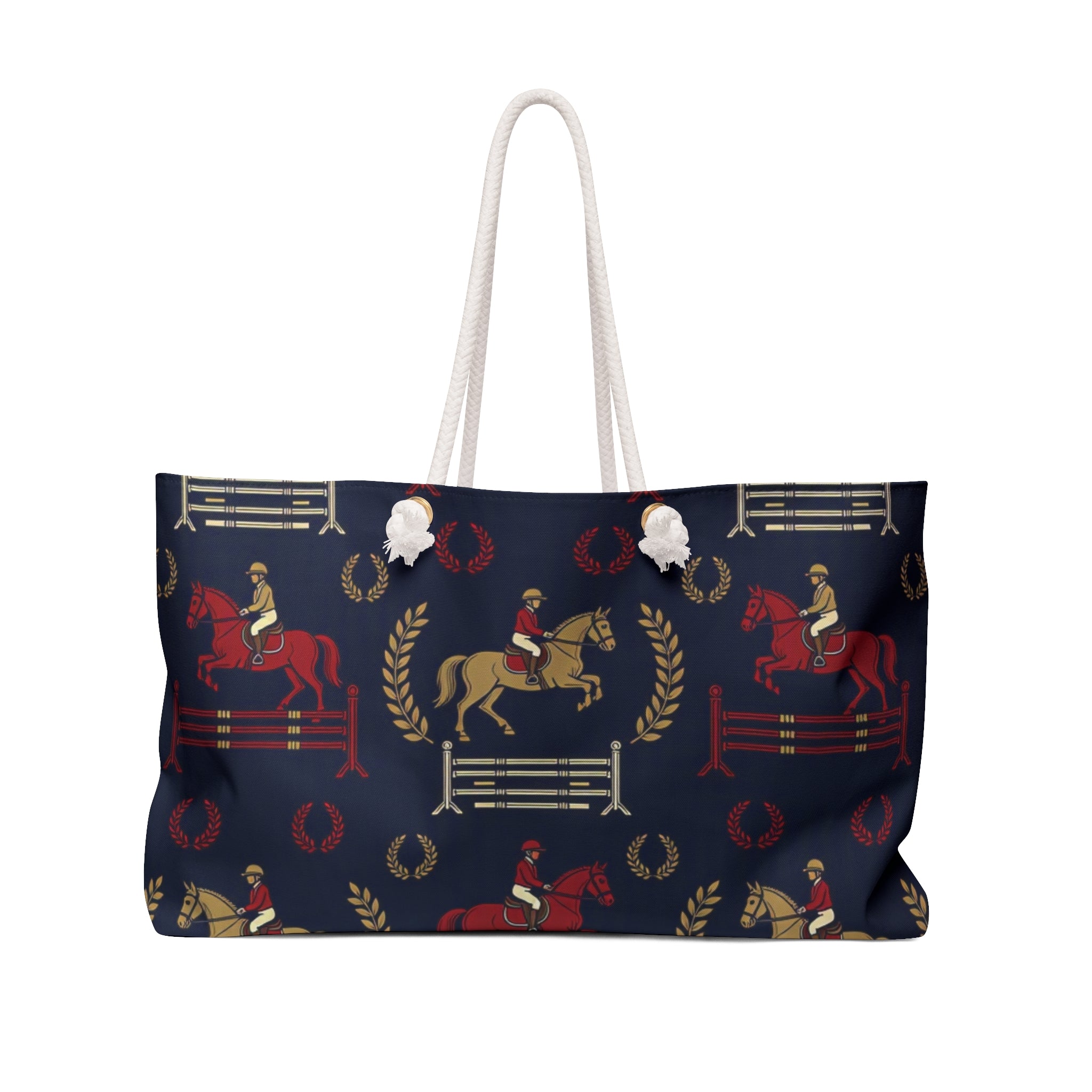 Equestrian Weekender Bag – Navy Horse Riding Pattern Travel Tote