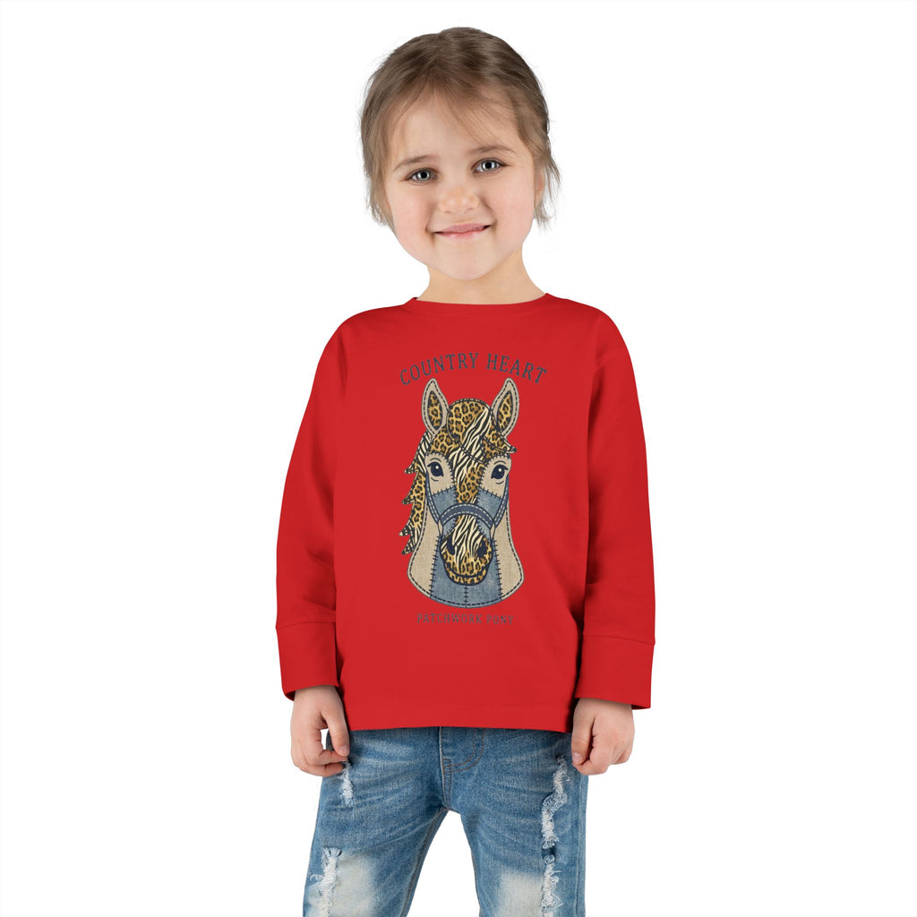 Toddler Long Sleeve Tee — 'Country Heart' Horse Graphic Shirt for Kids