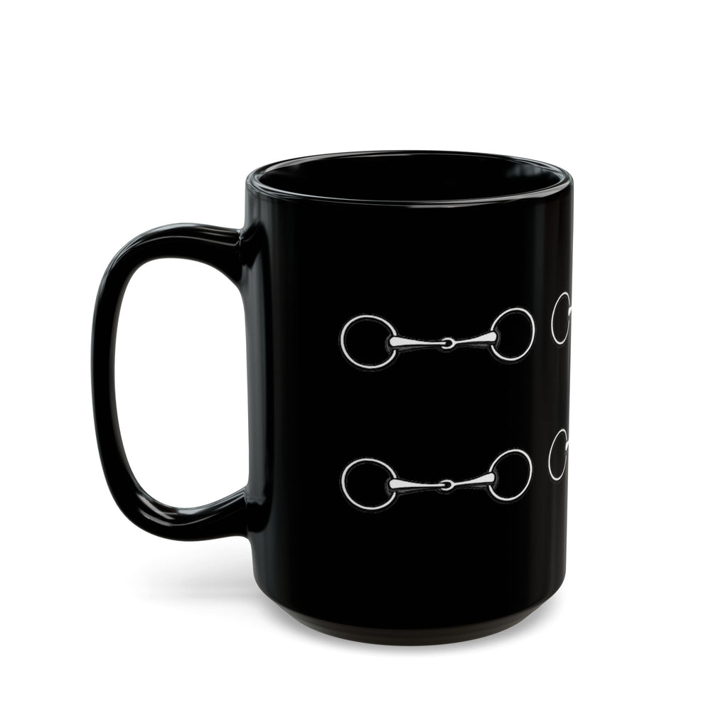 Equestrian Bit Pattern Black Coffee Mug — Horse Rider Gift