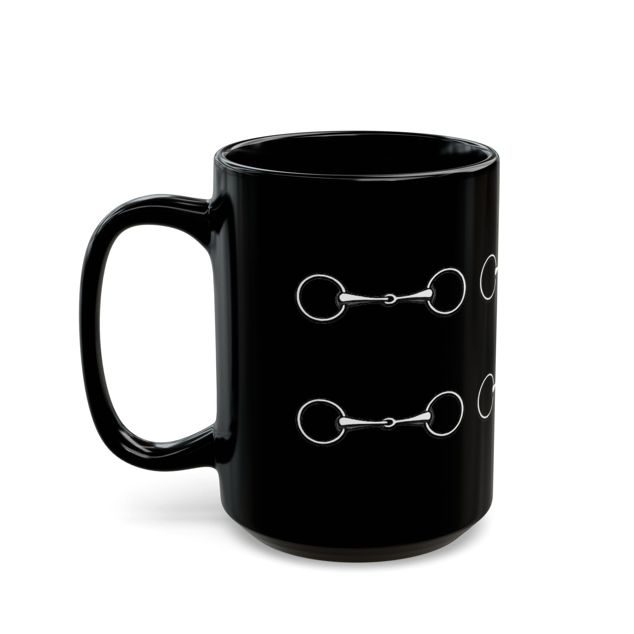 Equestrian Bit Pattern Black Coffee Mug — Horse Rider Gift
