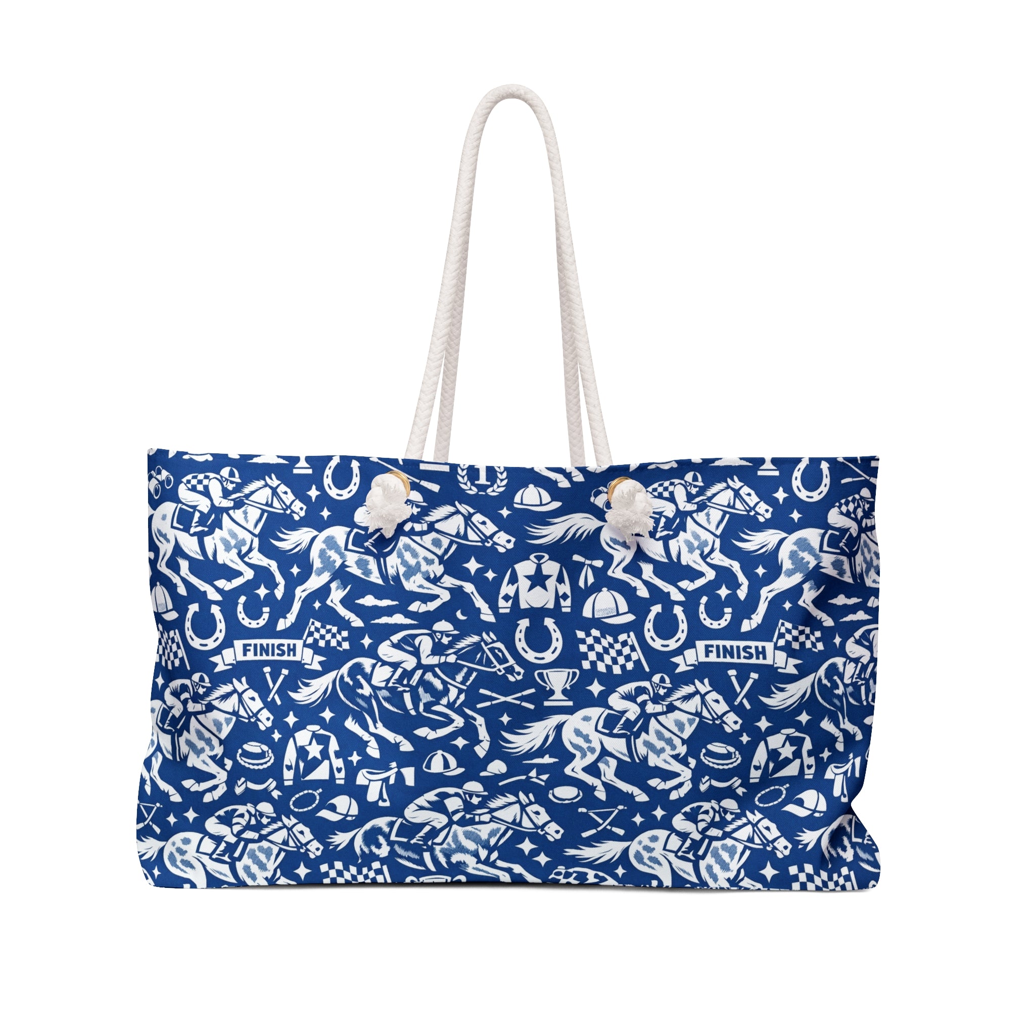 Equestrian horse racing Pattern Weekender Bag — Blue Horse & Rider Travel Tote
