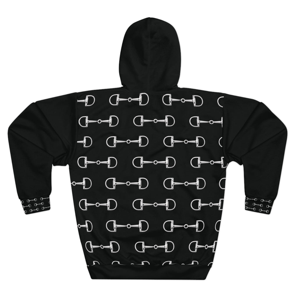 Hoodie — Black Equestrian Bit Pattern Print Hoodie