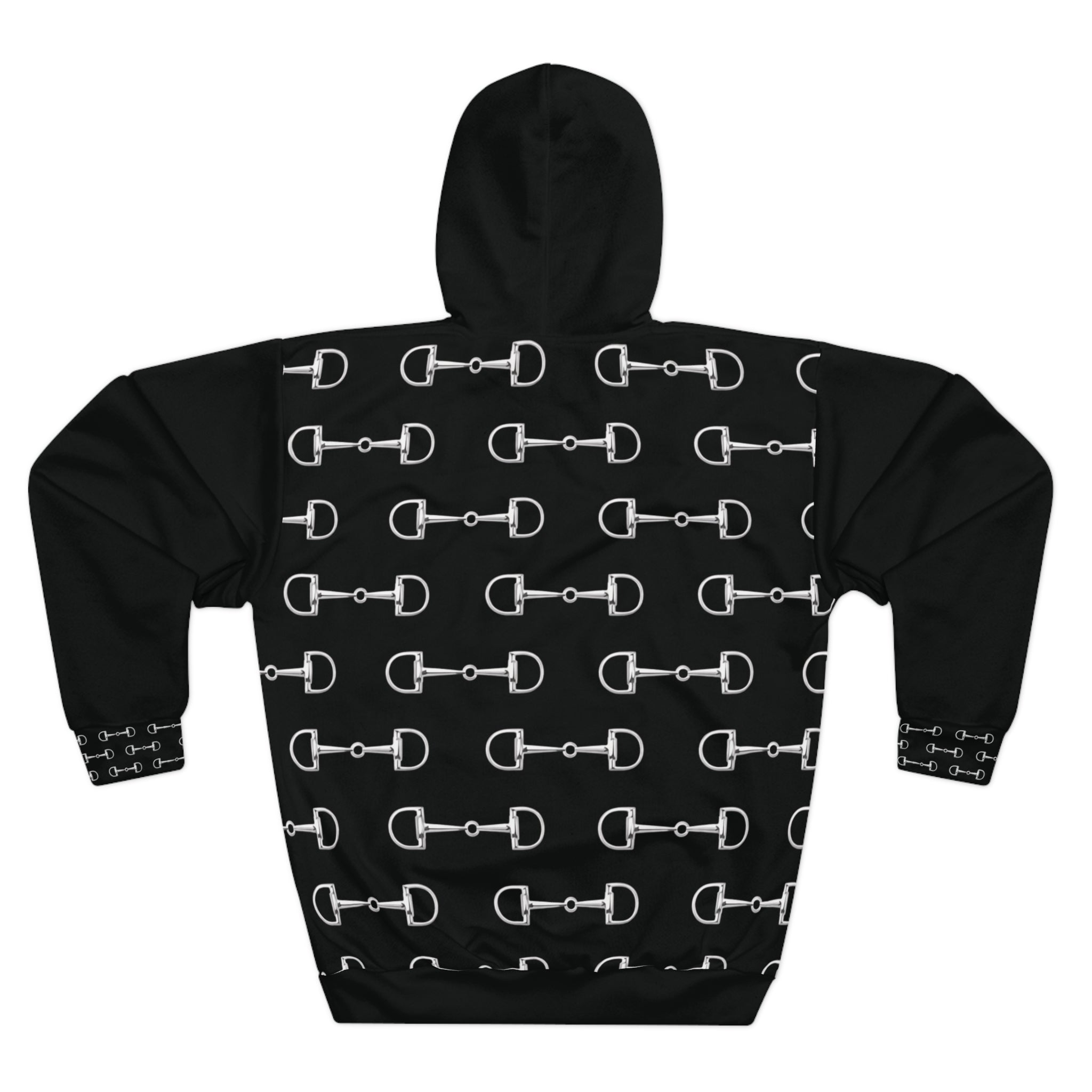 Hoodie — Black Equestrian Bit Pattern Print Hoodie