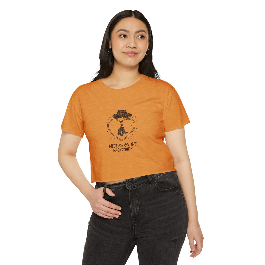 Festival Crop Top — "Meet Me on the Backroads" Country Cowgirl Graphic