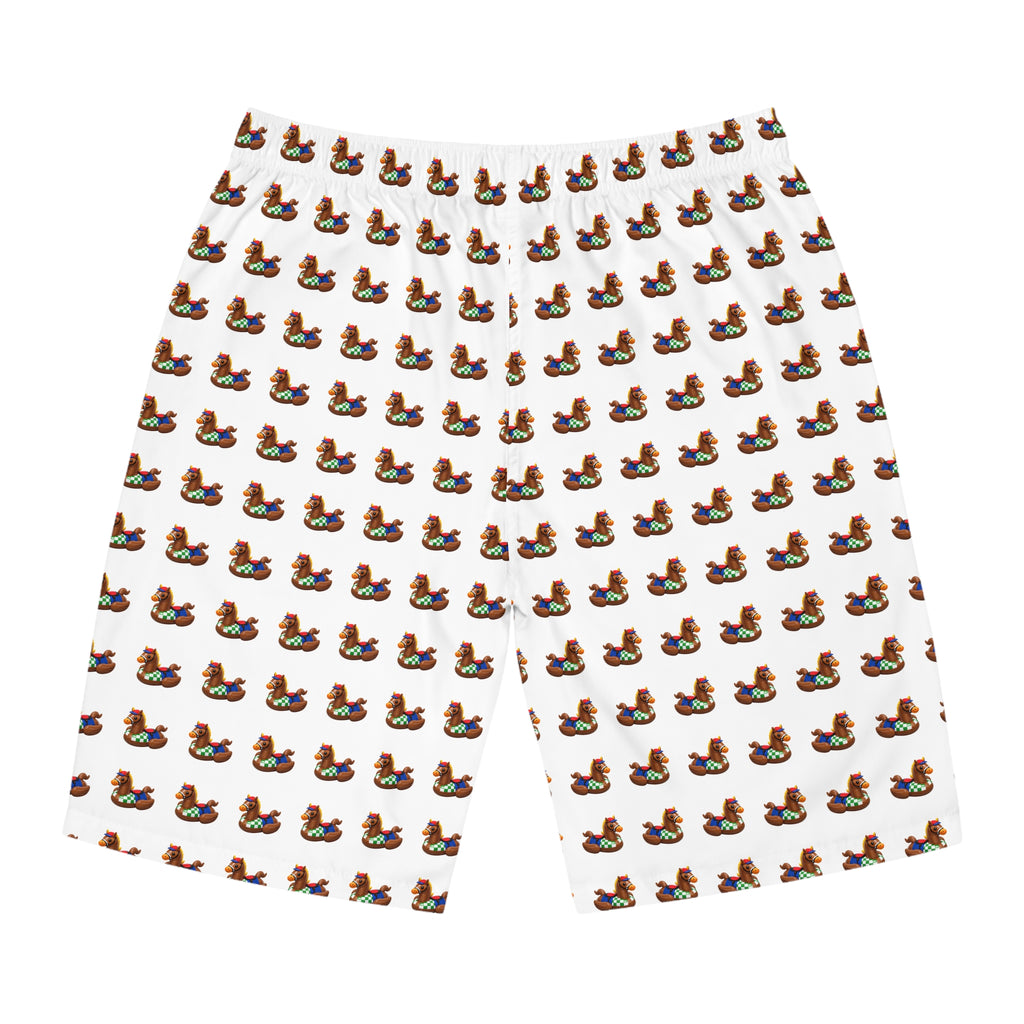 Duck Horse Pattern Men's Board Shorts — Cute Retro Rubber Horse Duck Swim Trunks