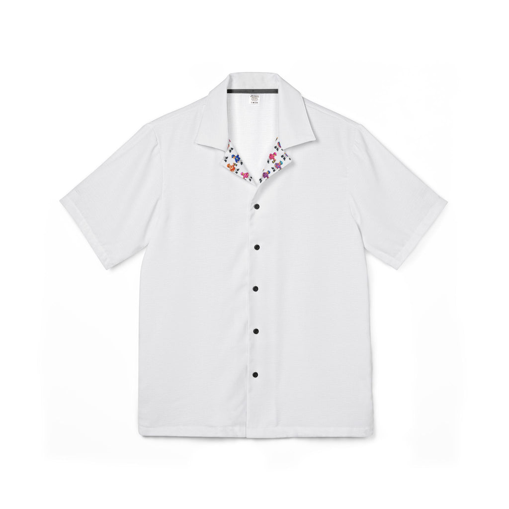Men's White Button Down Shirt — Subtle Comical Lawn Jockey Print On Collar