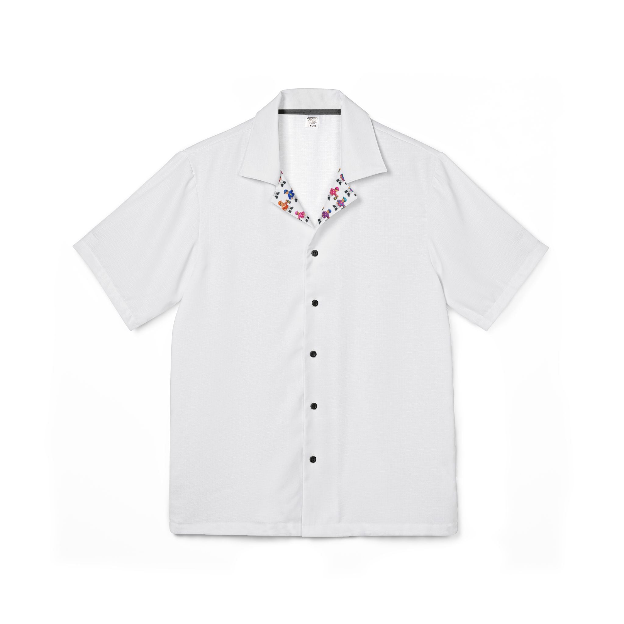 Men's White Button Down Shirt — Subtle Comical Lawn Jockey Print On Collar