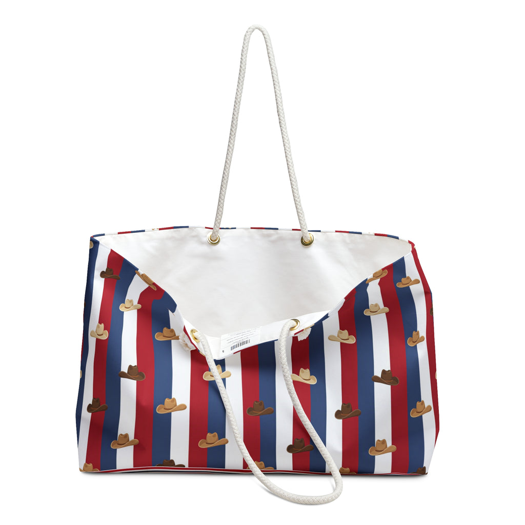 Patriotic Cowboy Hat Striped Weekender Bag — Red White Blue Travel Tote