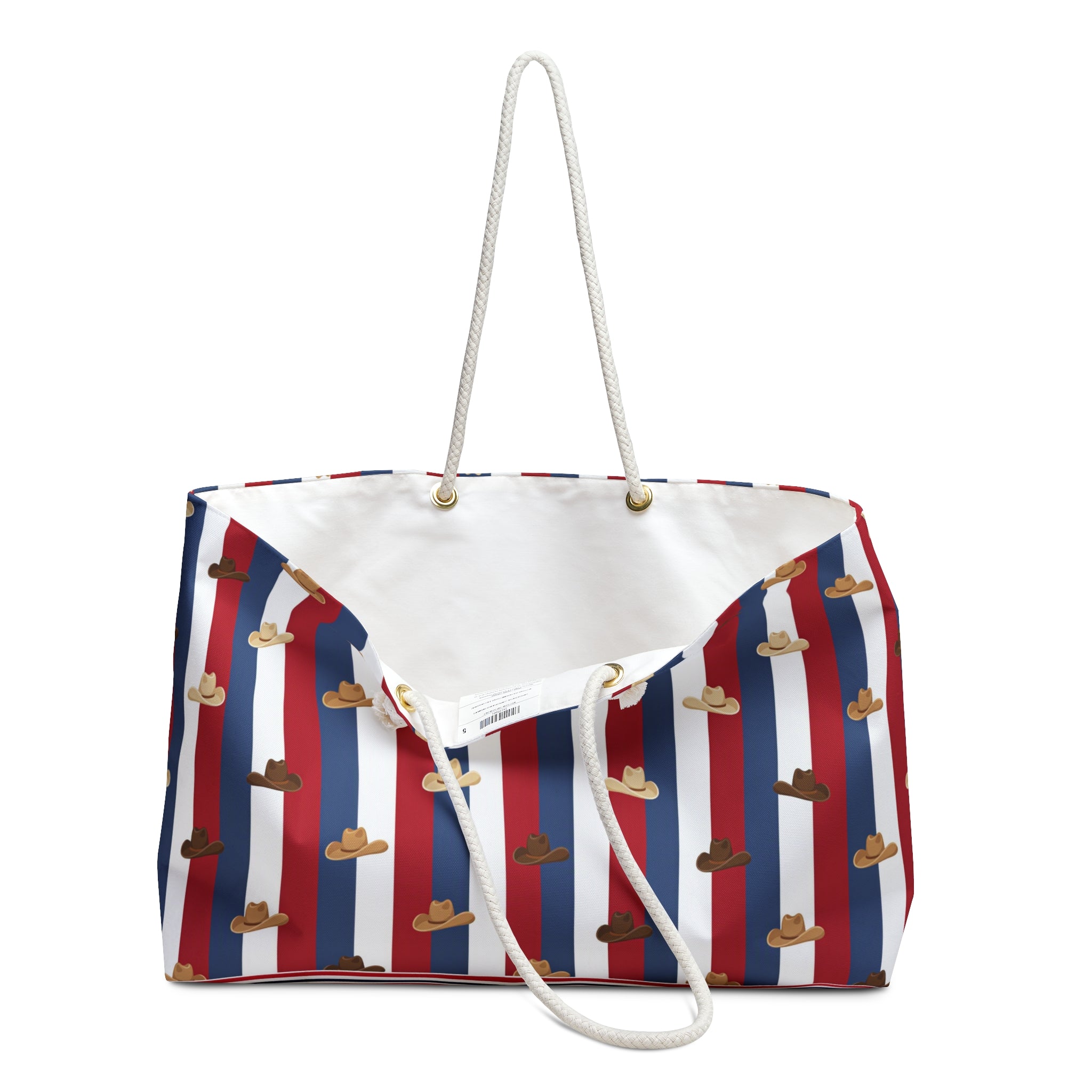 Patriotic Cowboy Hat Striped Weekender Bag — Red White Blue Travel Tote