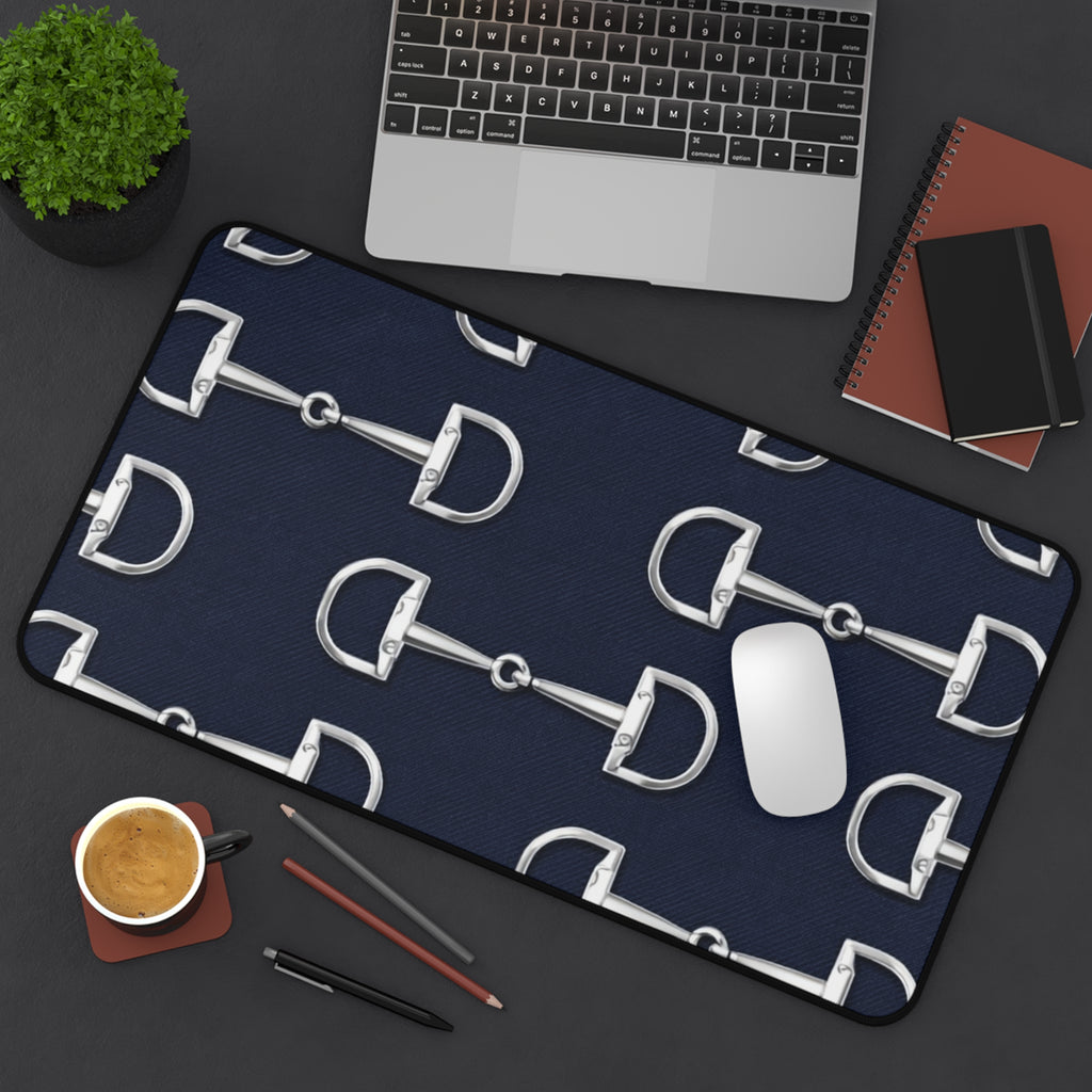 Equestrian Bit Pattern Desk Mat — Navy Horse Bit Mouse Pad