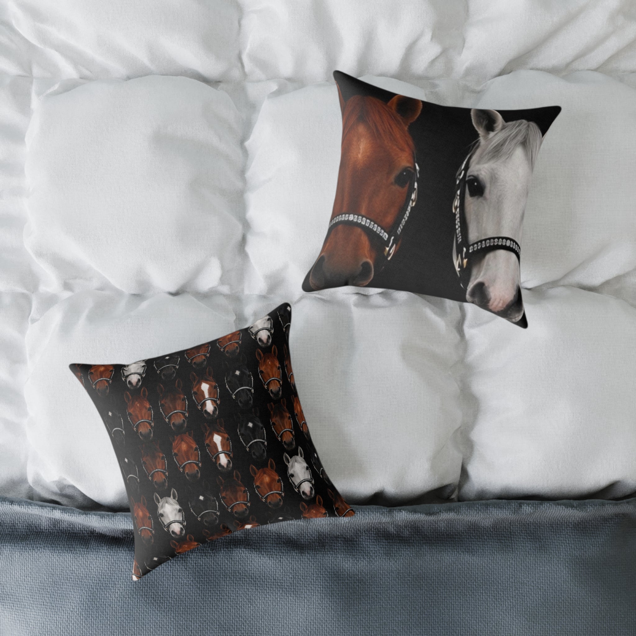 Equestrian Horse Portrait Square Pillow – Rustic Stable Decor