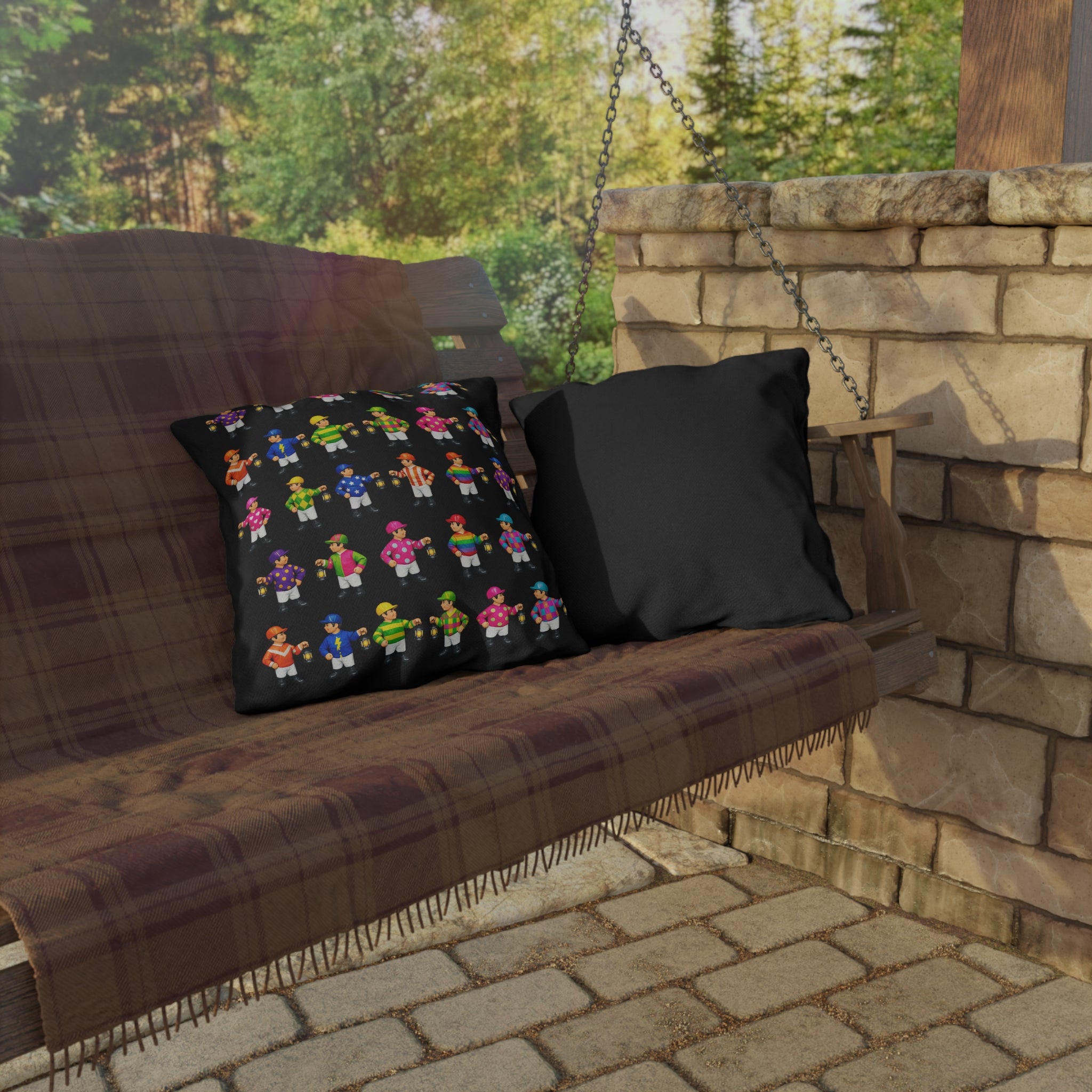 Colorful Comical Lawn Jockey Pattern Outdoor Pillow