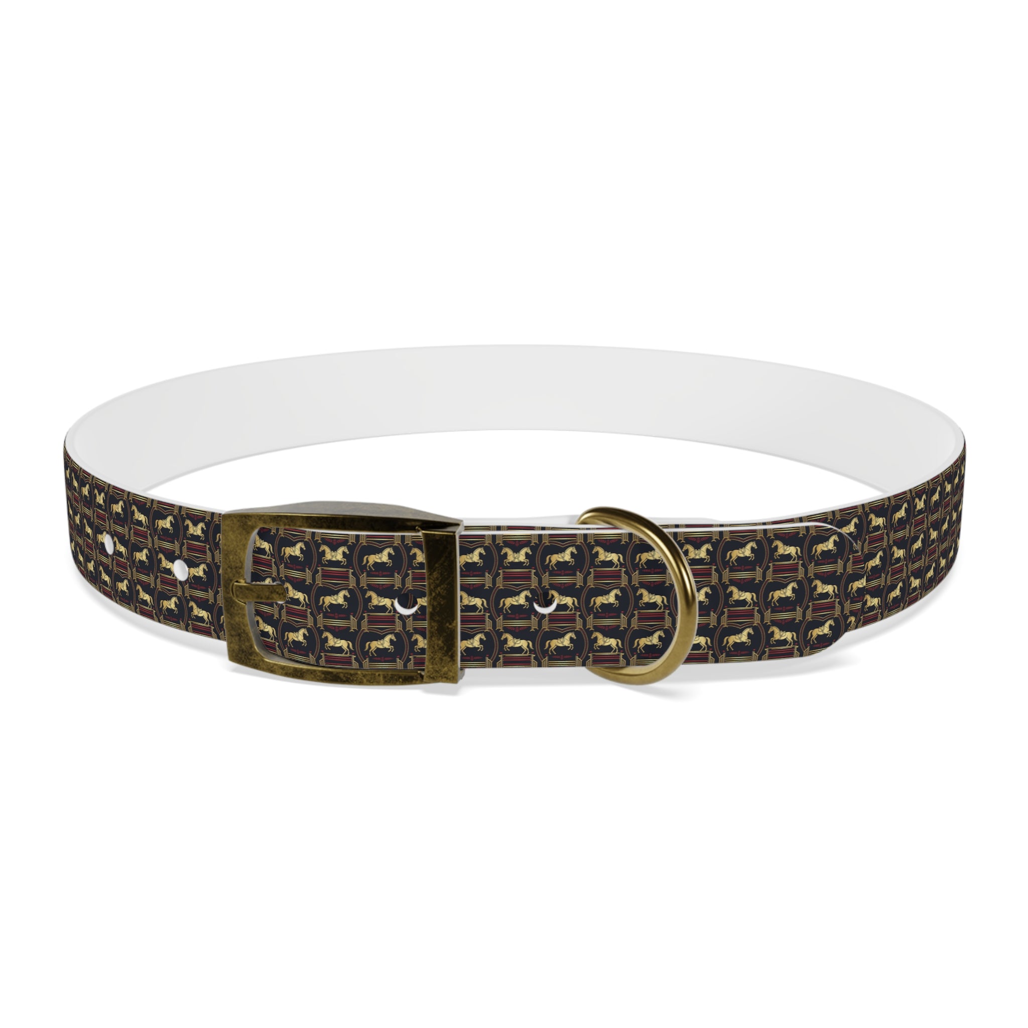 Navy Rich Red and Gold all over Horse Equestrian print dirt and waterproof collar
