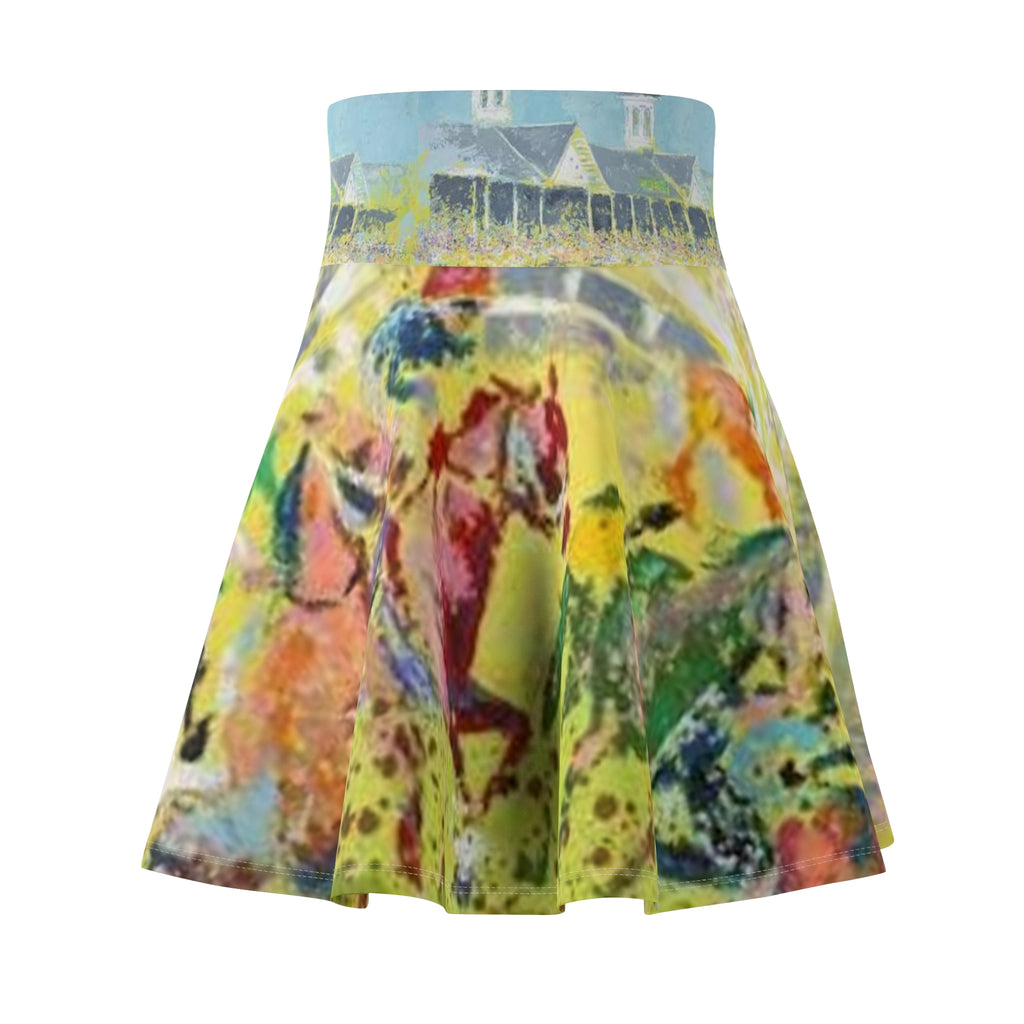 Colorful Horse Racing Print Skater Skirt — Vibrant Equestrian AOP
