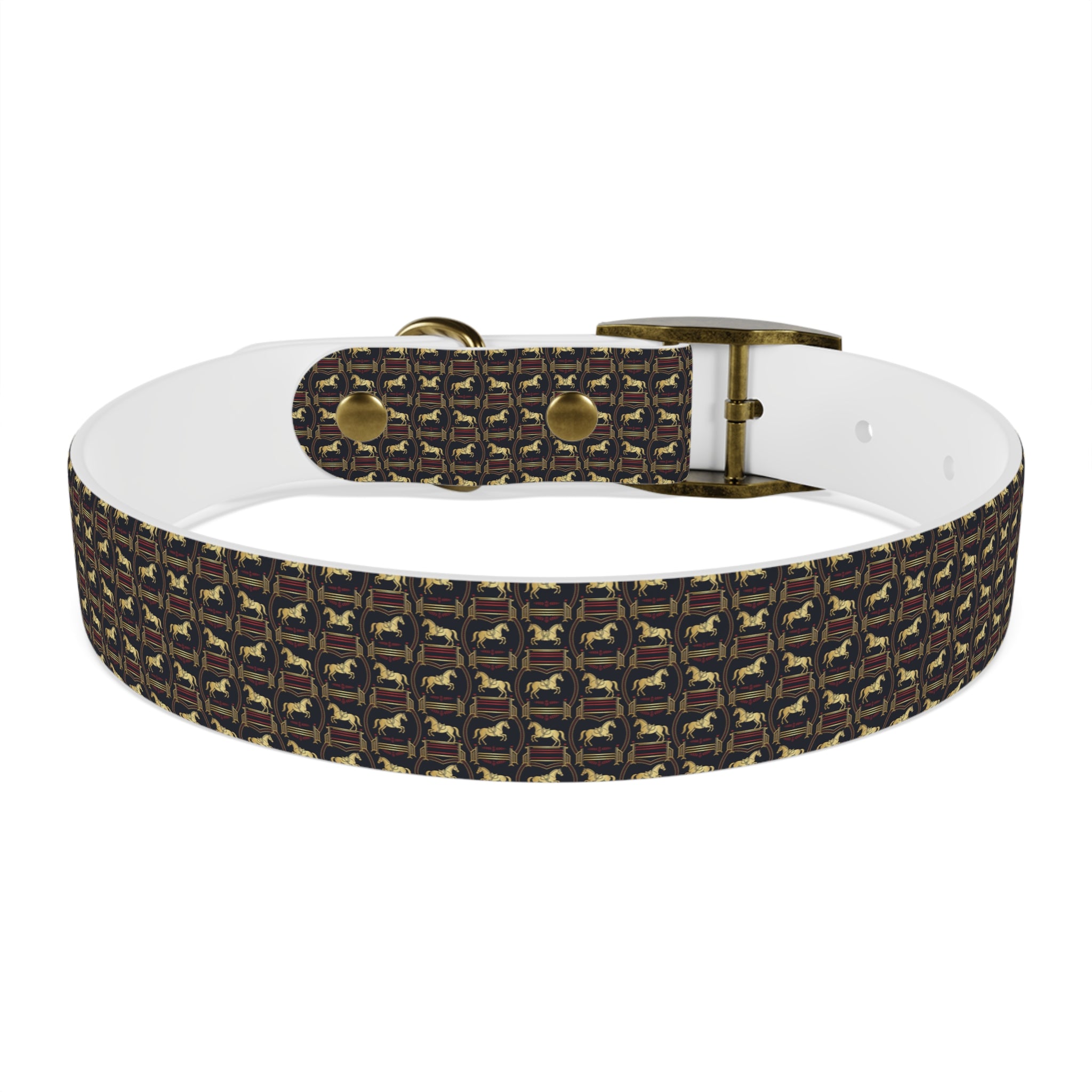 Navy Rich Red and Gold all over Horse Equestrian print dirt and waterproof collar