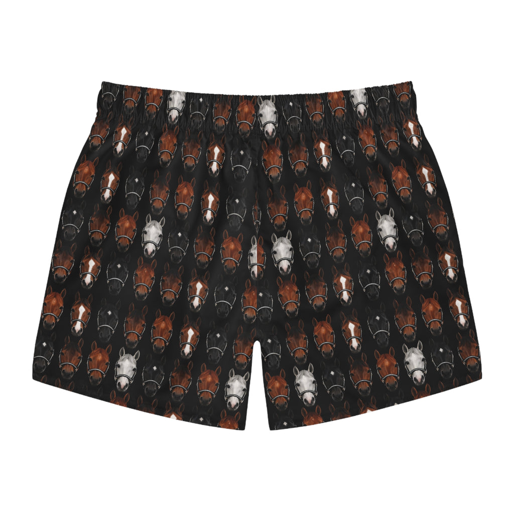 Horse Pattern Swim Trunks — All-Over Print Equestrian Beach Shorts