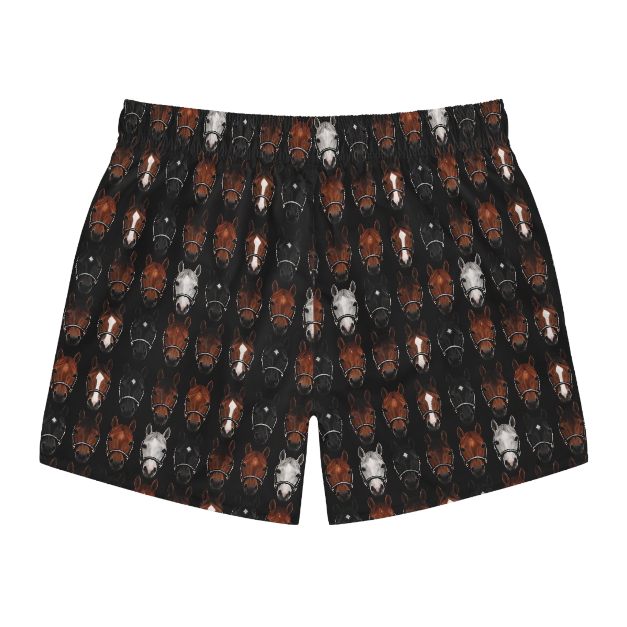 Horse Pattern Swim Trunks — All-Over Print Equestrian Beach Shorts