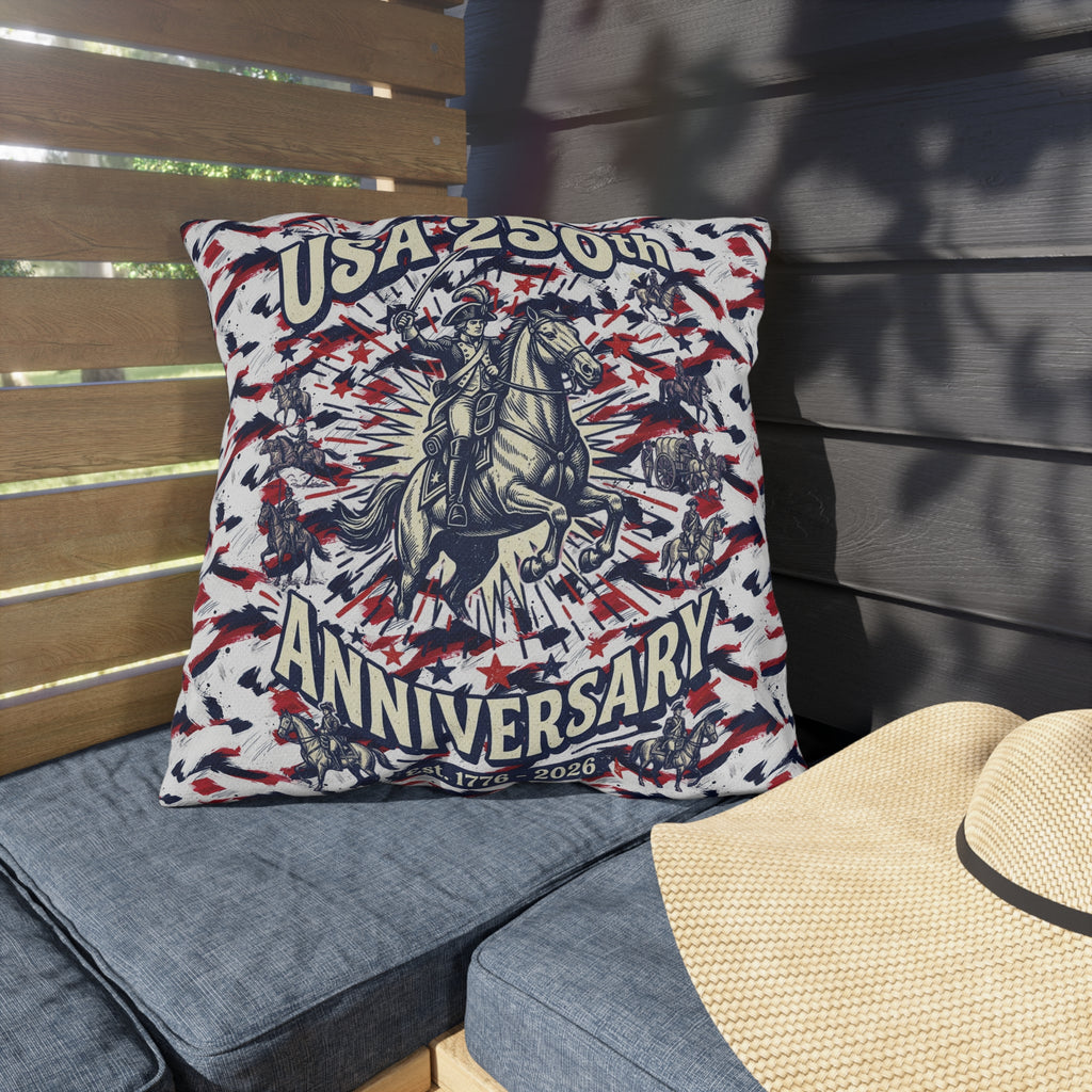 USA 250th Anniversary Outdoor Pillow — Patriotic Red White Blue Decor