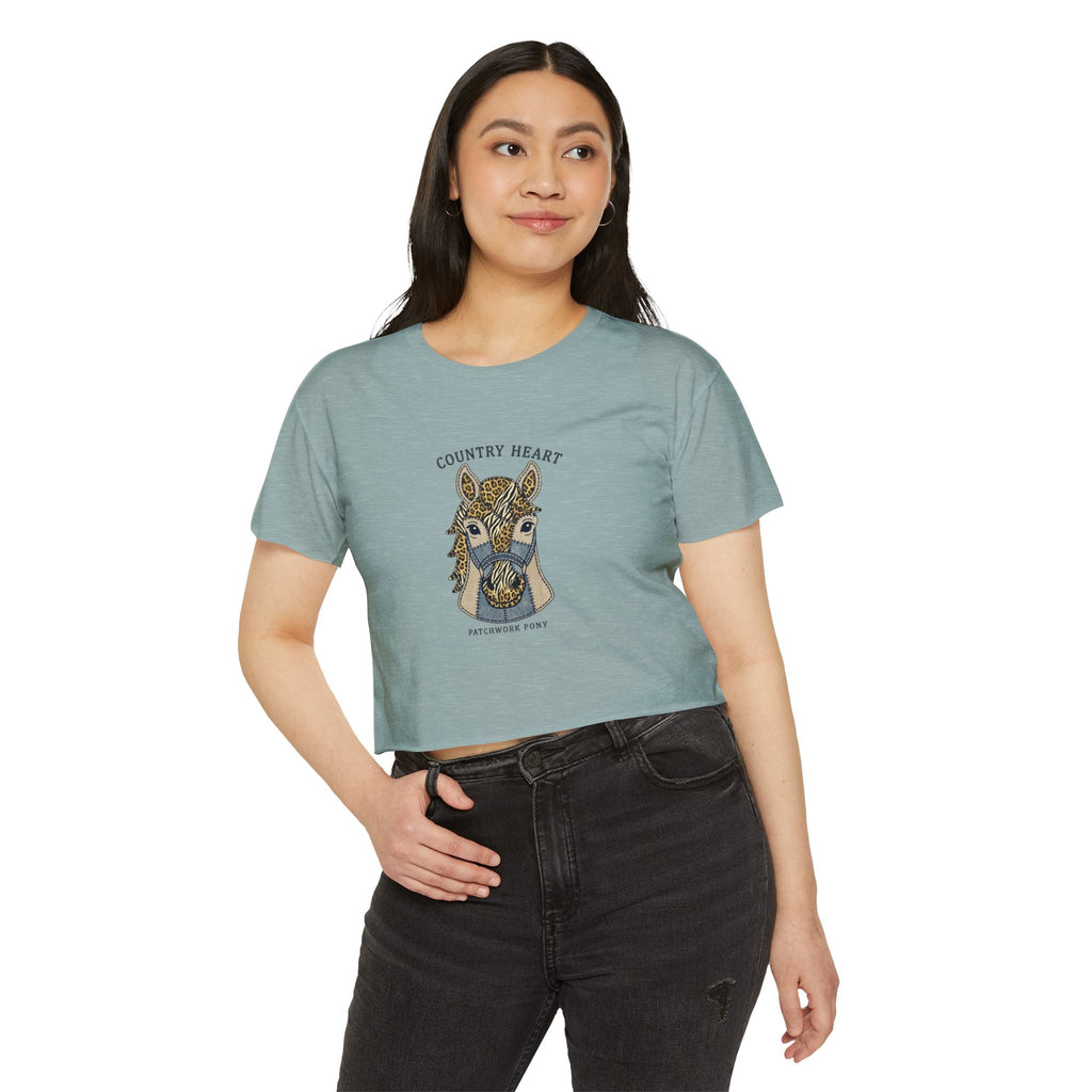 Country Heart Patchwork Pony Crop Top — Women’s Festival Tee